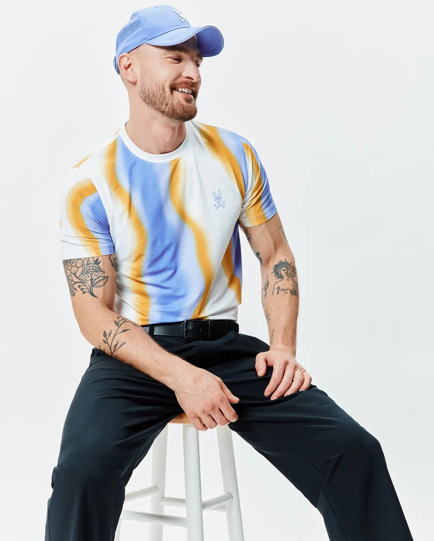 Psycho Bunny Men's Tees Blaze Sport Tee MT0200518 maglietta blu stampa