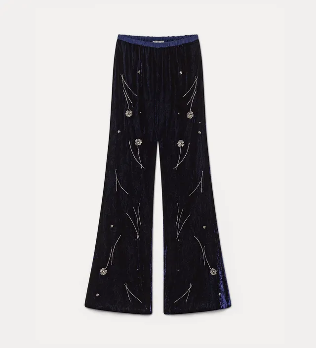 Forte pantaloni Velvet trousers with Fleurs d'Orient embroidery pantaloni notte ricamati