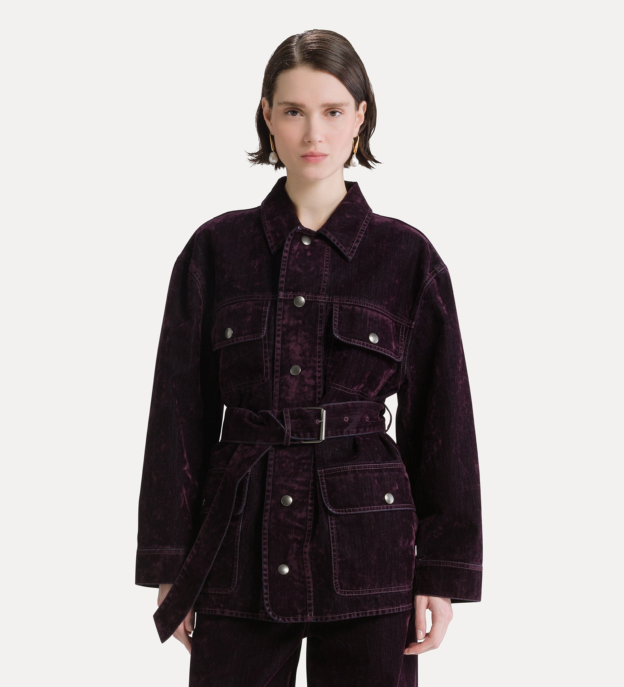Forte giacche flocked denim field jacket giacca bordeaux in denim