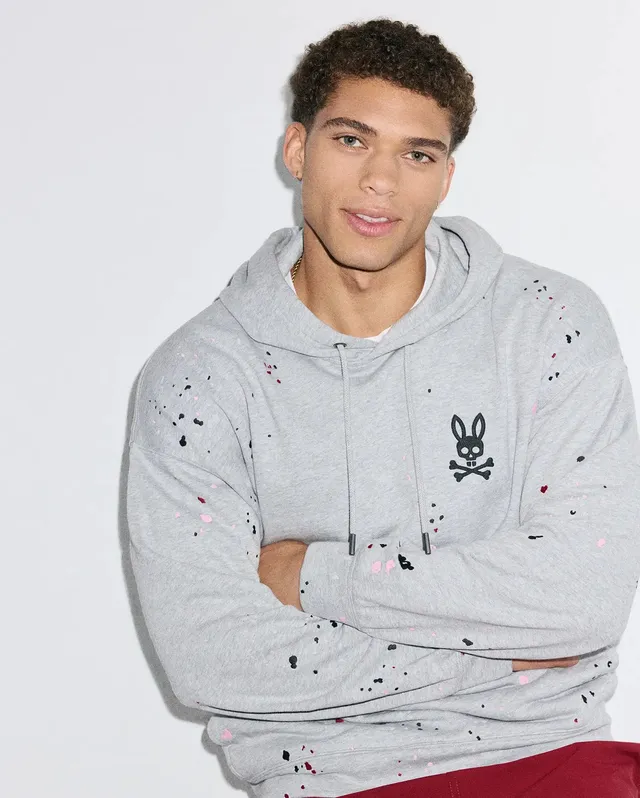 Psycho Bunny Men's Sweatshirts & Hoodies Malcolm Splatter Hoodie felpa con cappuccio grigia