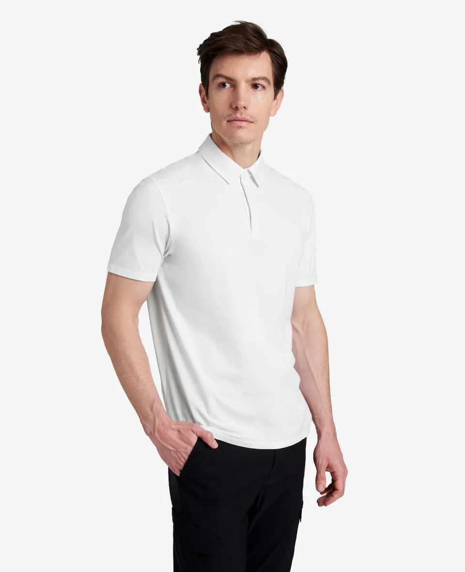 Kenneth Cole Reaction Clothing Performance Button Polo polo bianca in cotone elasticizzato
