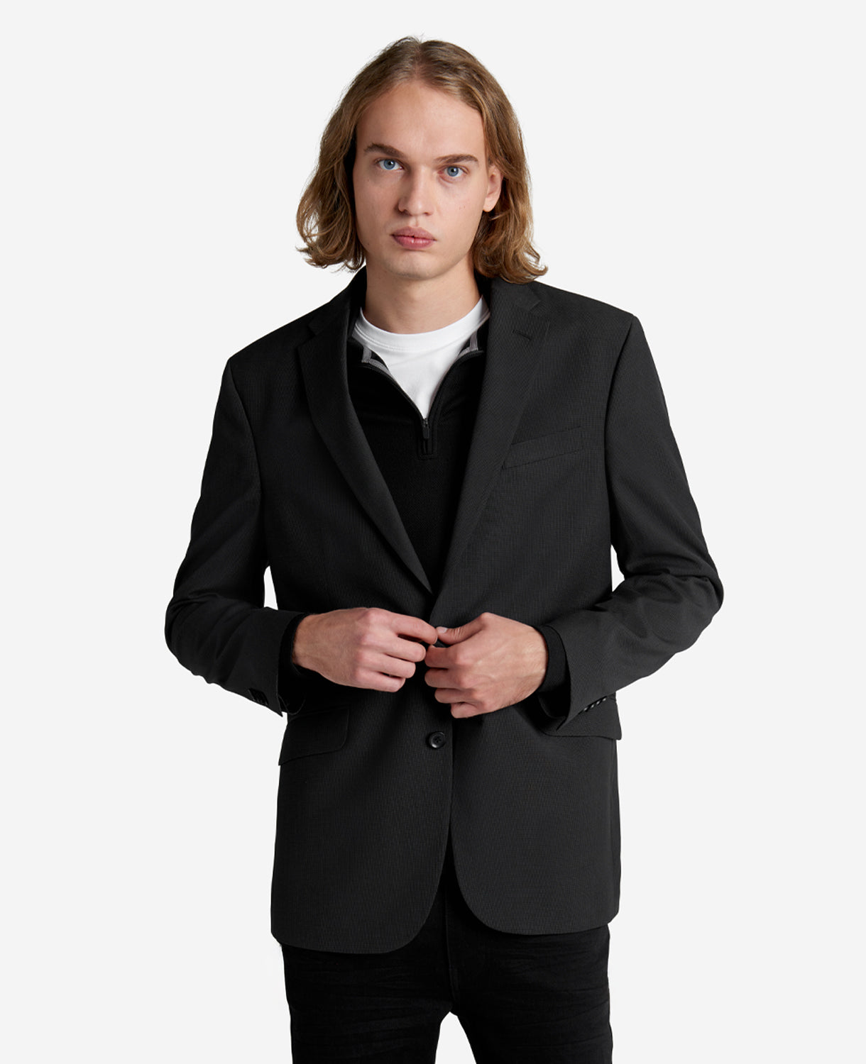 Kenneth Cole Reaction Clothing Slim-Fit Mini Grid Suit Separate Sport Coat giacca nera