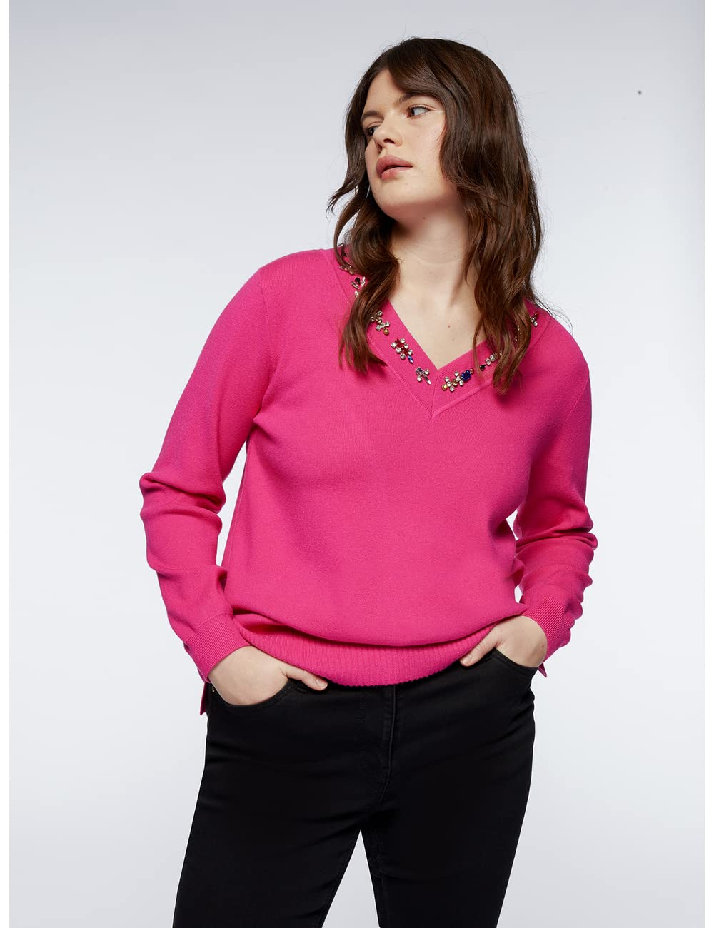 Fiorella Rubino Maglia con Ricamo sullo Scollo maglia XL Plus verde