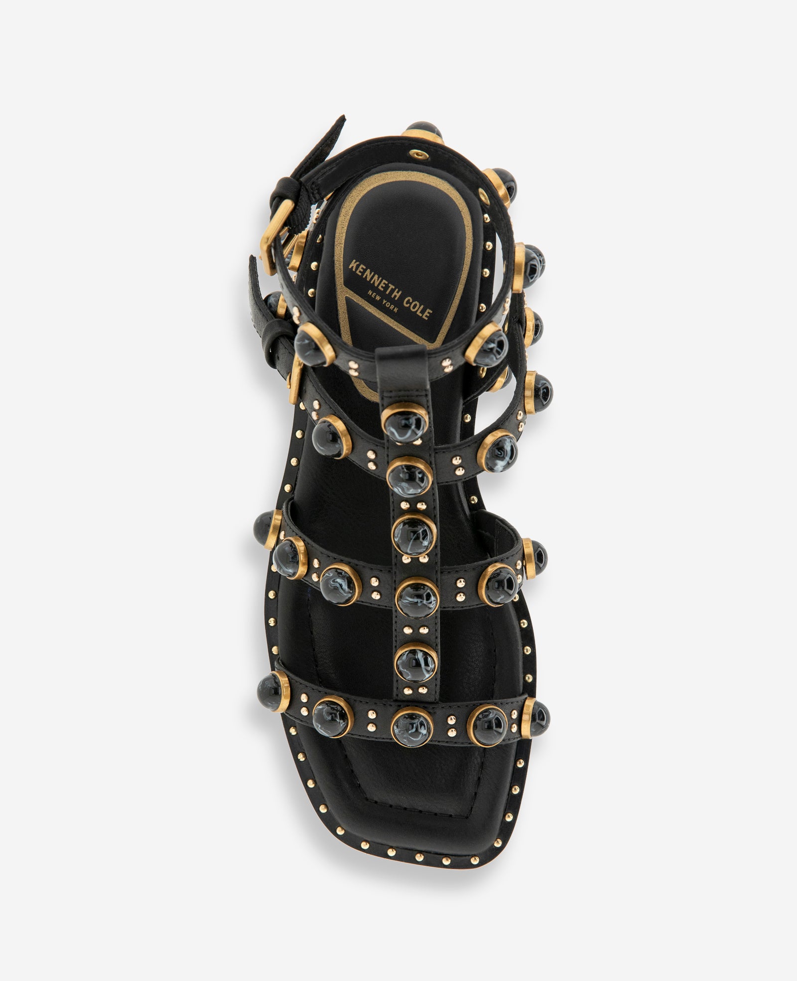 Kenneth Cole Reaction Shoes Ruby Leather Jewel Gladiator Sandal sandalo nero