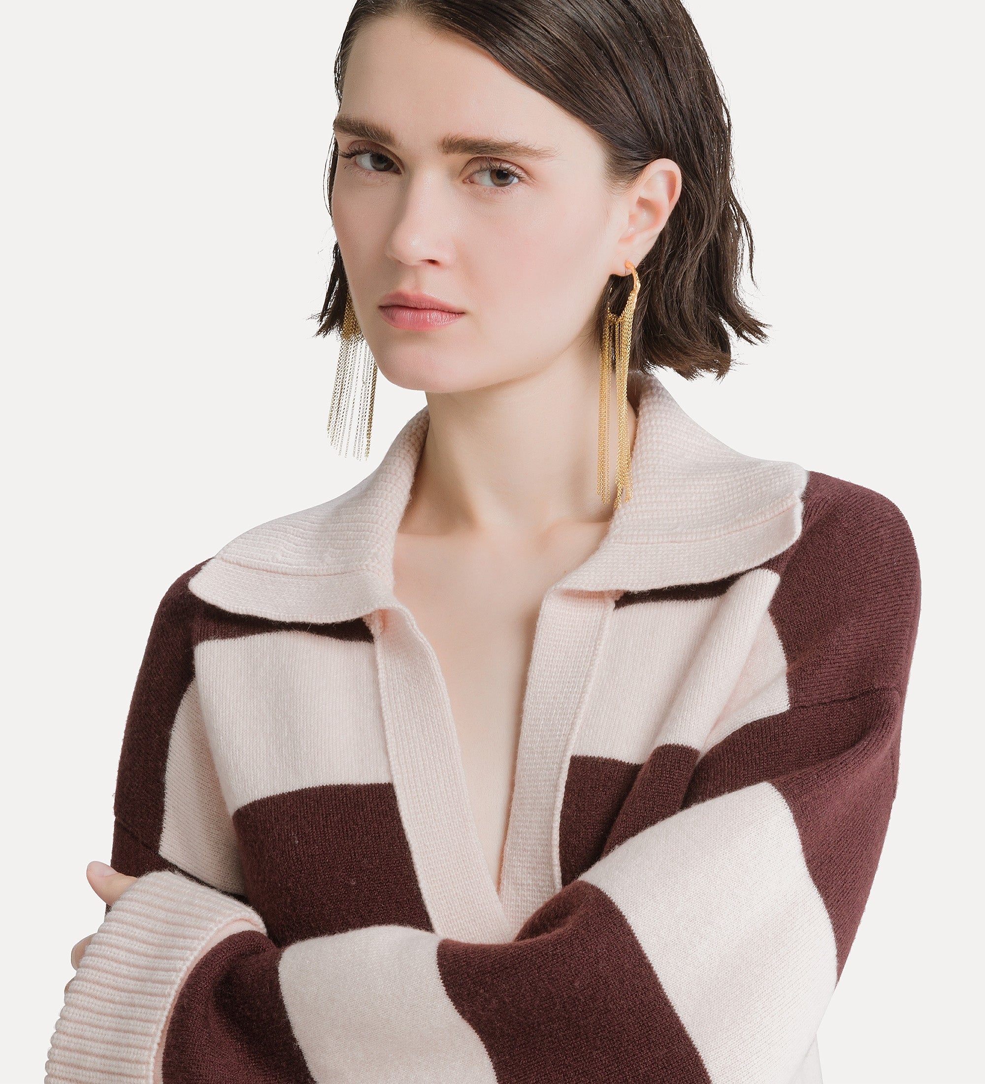 Forte maglieria Striped Cashmere and Wool Collared Jumper Fondant marrone maglione