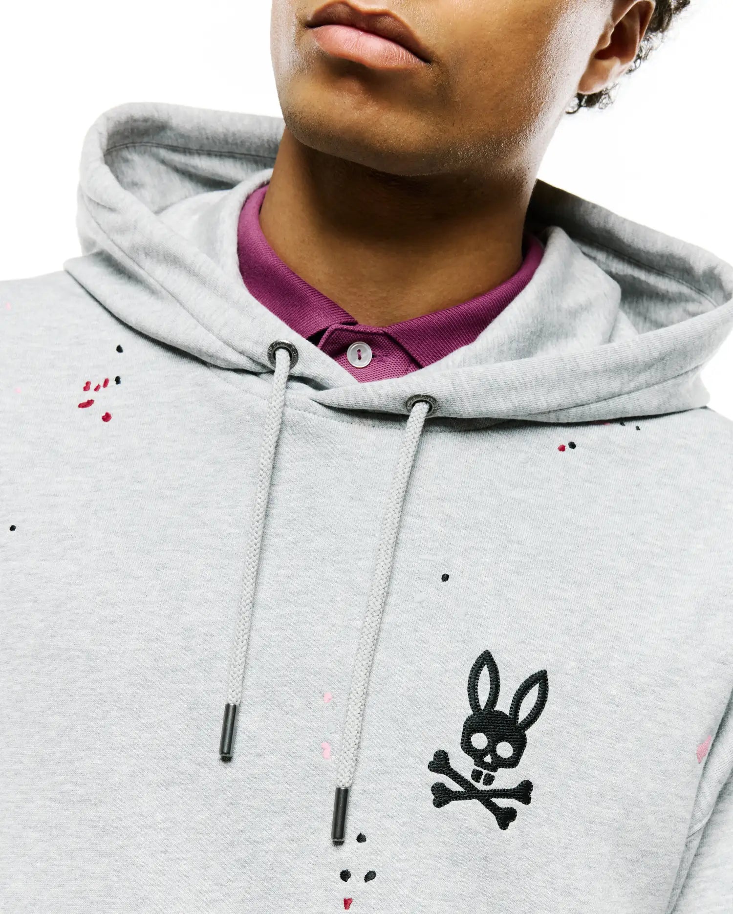Psycho Bunny Men's Sweatshirts & Hoodies Malcolm Splatter Hoodie felpa con cappuccio grigia