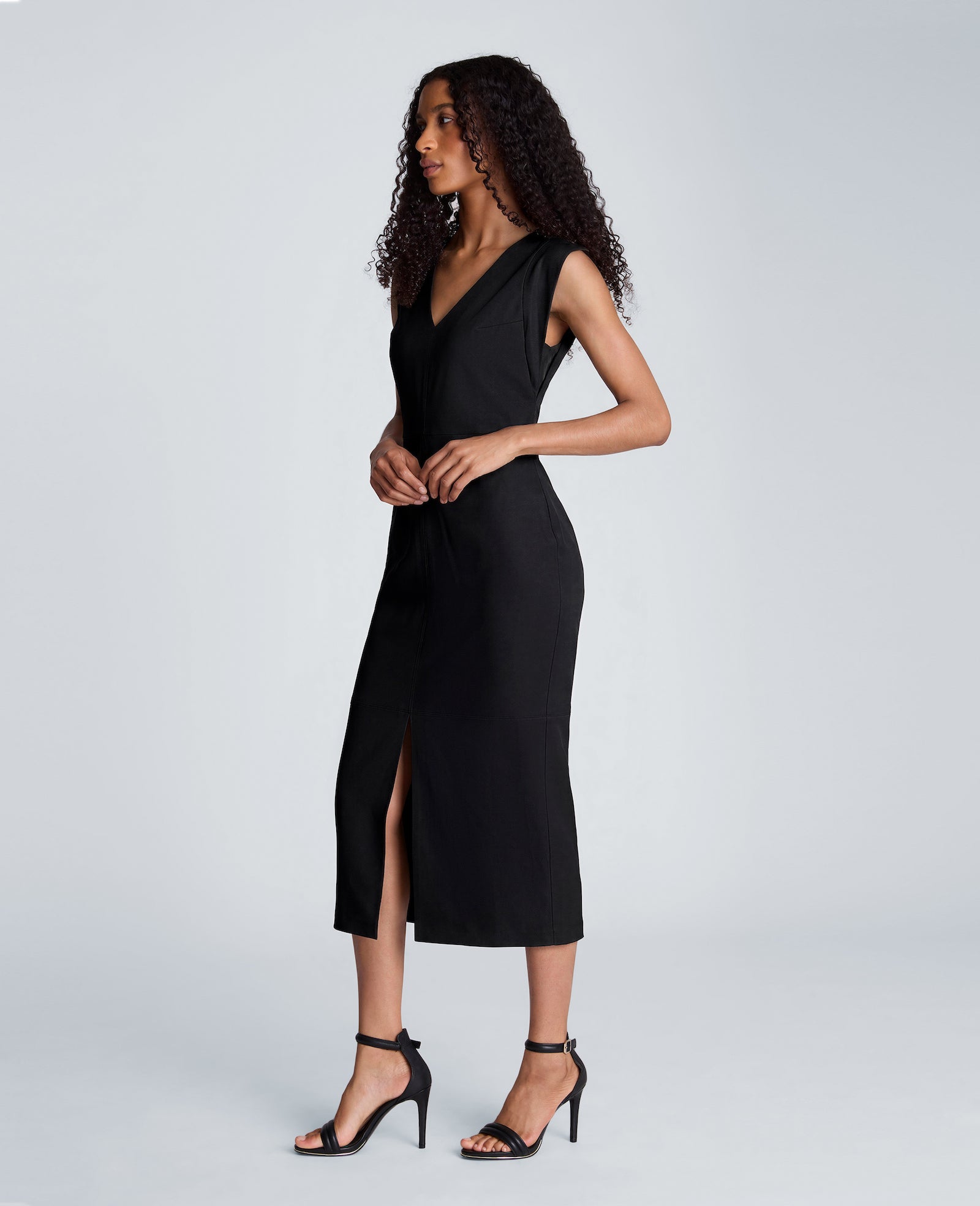 Kenneth Cole Reaction Clothing Vegan Leather Dress abito midi nero in pelle vegana