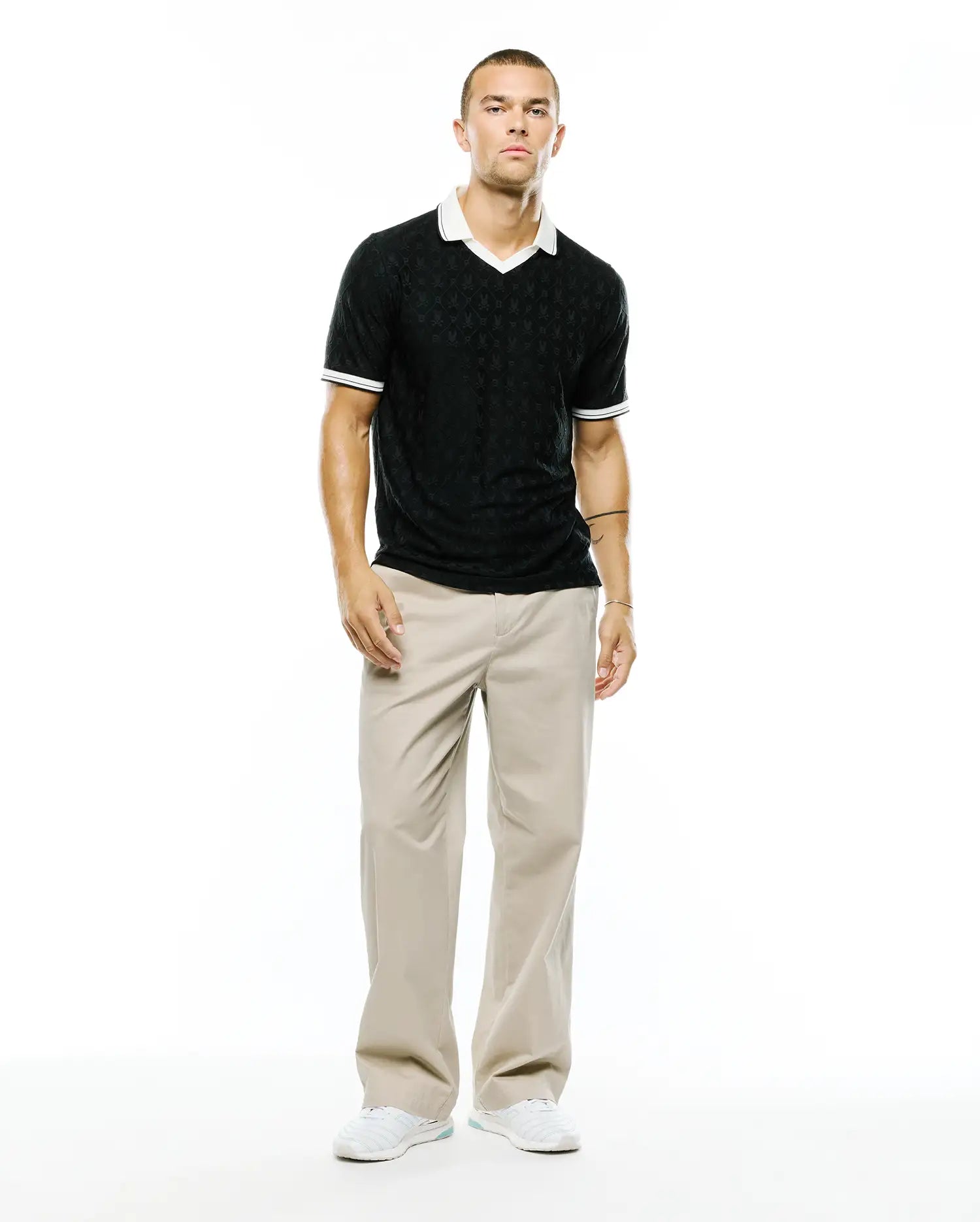 Psycho Bunny Men's Polos Garry Johnny Collar polo nera jacquard