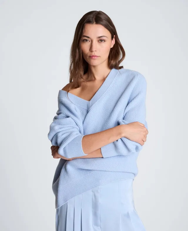 Kenneth Cole Reaction Clothing Oversized V-Neck Raglan Sweater maglione Serene Blue oversize