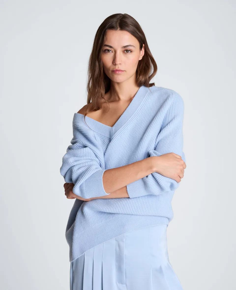 Kenneth Cole Reaction Clothing Oversized V-Neck Raglan Sweater maglione Serene Blue oversize