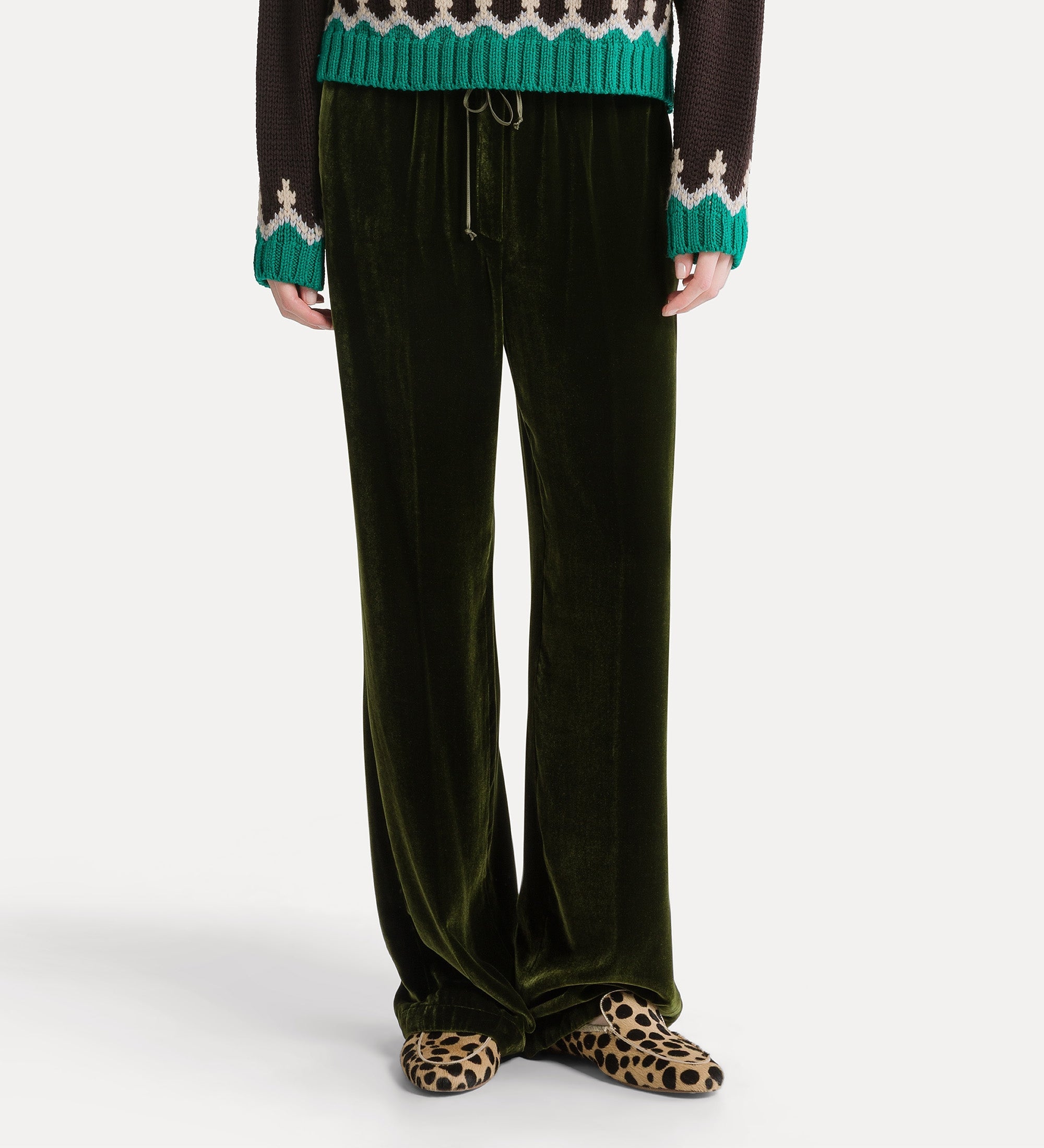 Forte pantaloni Viscose and Silk Velvet Drawstring Trousers Woods verdi
