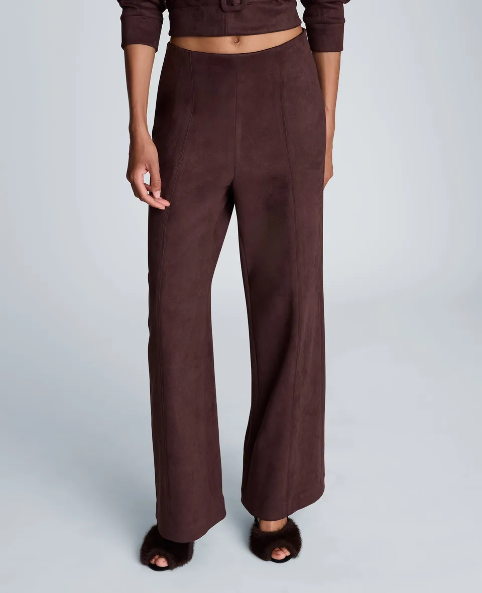 Kenneth Cole Reaction Clothing High Rise Pull On Wide Leg Hollywood Waist Pant pantaloni wide leg vita alta marrone