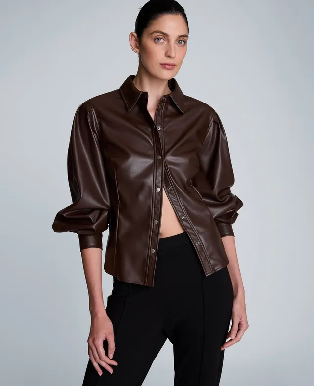 Kenneth Cole Reaction Clothing Snap Front Pleated camicia marrone XS-XL