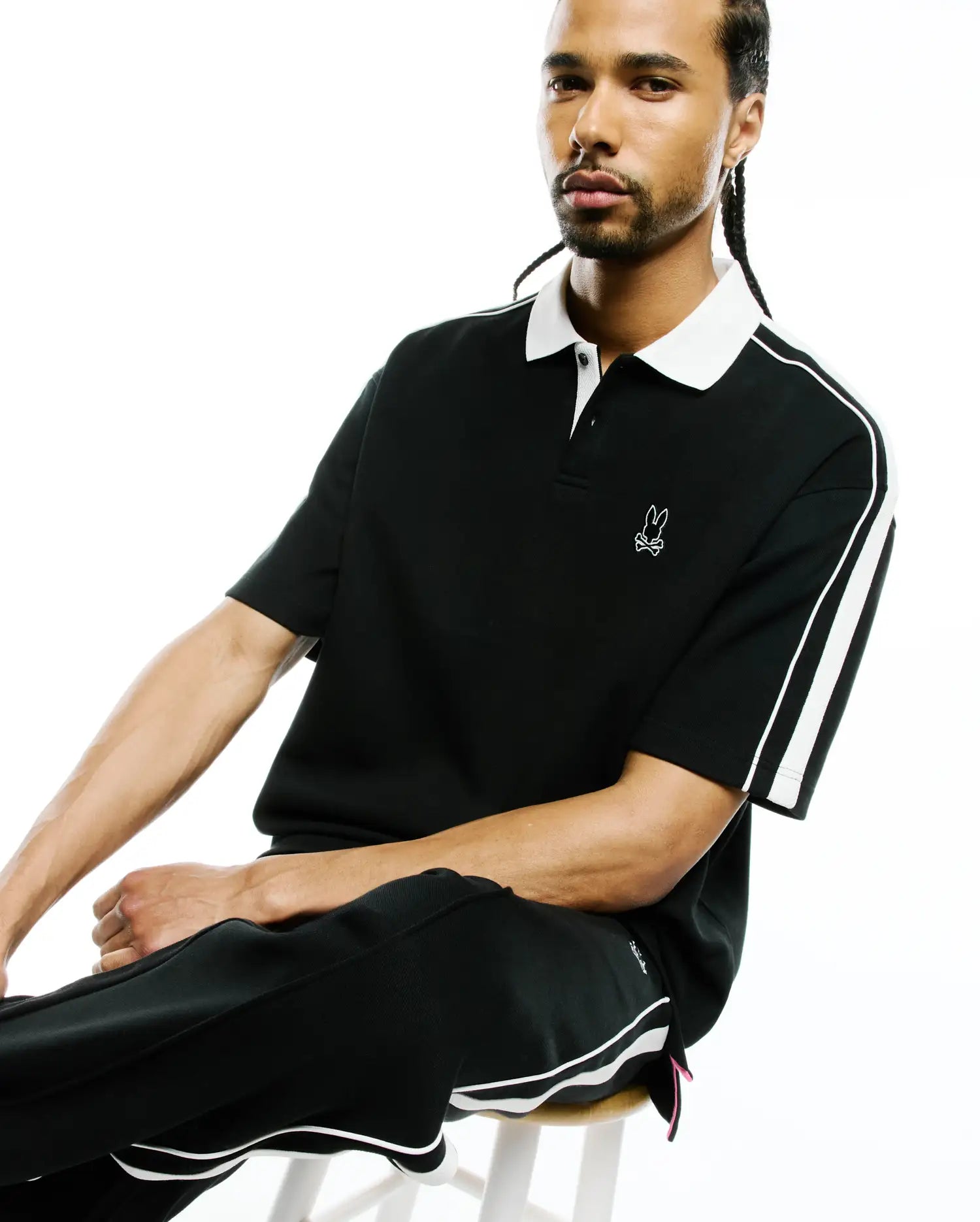 Psycho Bunny Men's Polos MEN'S CEANO OVERSIZED PIQUE POLO polo nera 001 cotone Pima