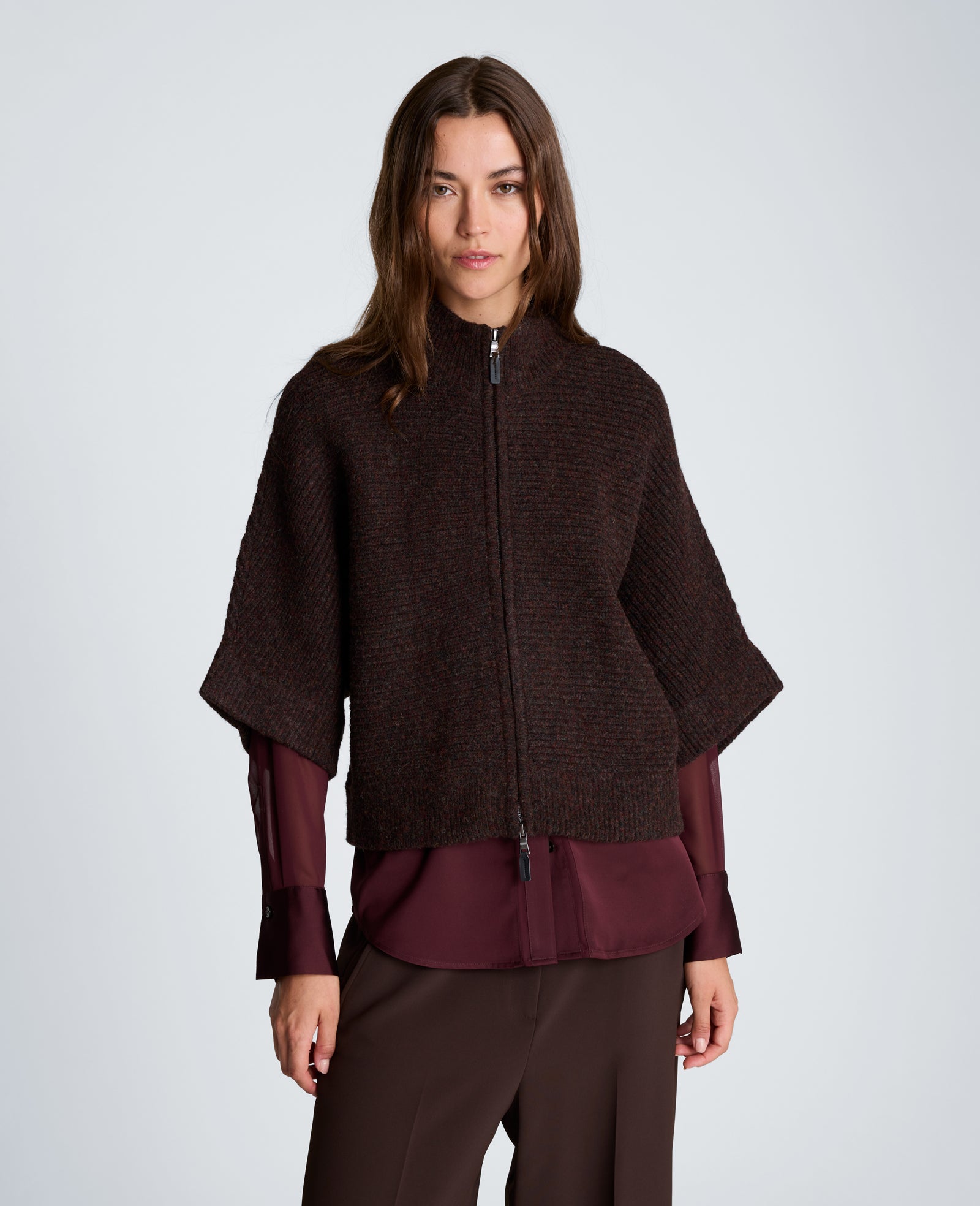 Kenneth Cole Reaction Clothing Elbow Sleeve Doleman Zip Cardigan cardigan Med Bark Heather
