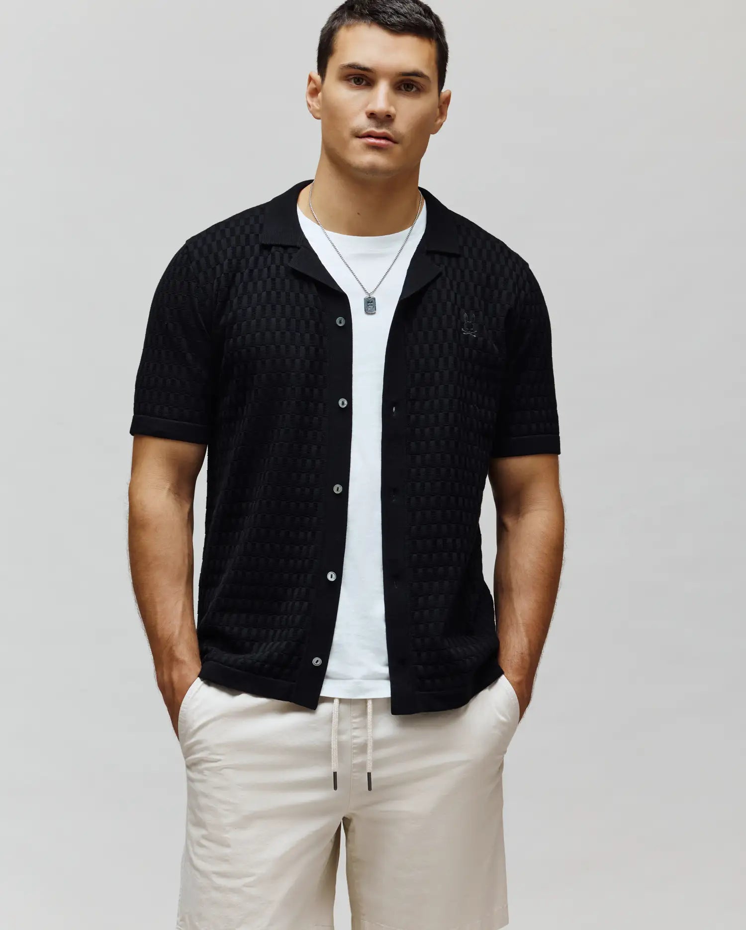 Psycho Bunny Men's Shirts Xandros Knit Shirt MT0300144 camicia nera