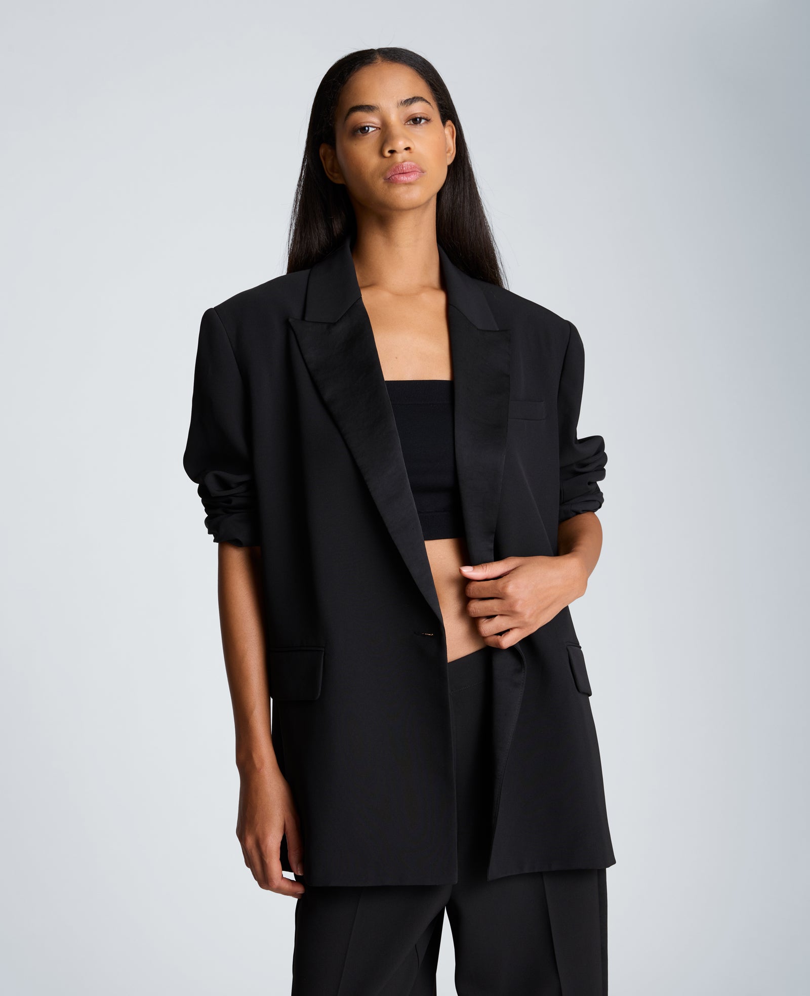 Kenneth Cole Reaction Clothing Boyfriend Jacket with Contrast Lapel giacca nera