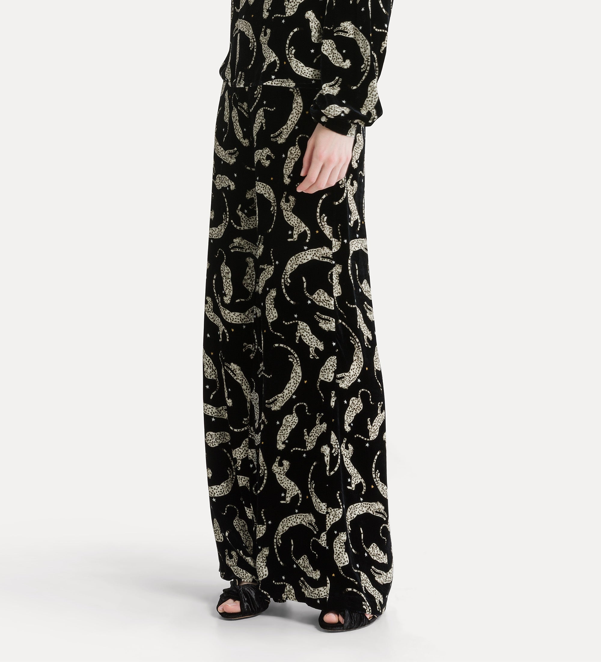 Forte pantaloni velvet trousers with “royal leopard” print night pantaloni nero