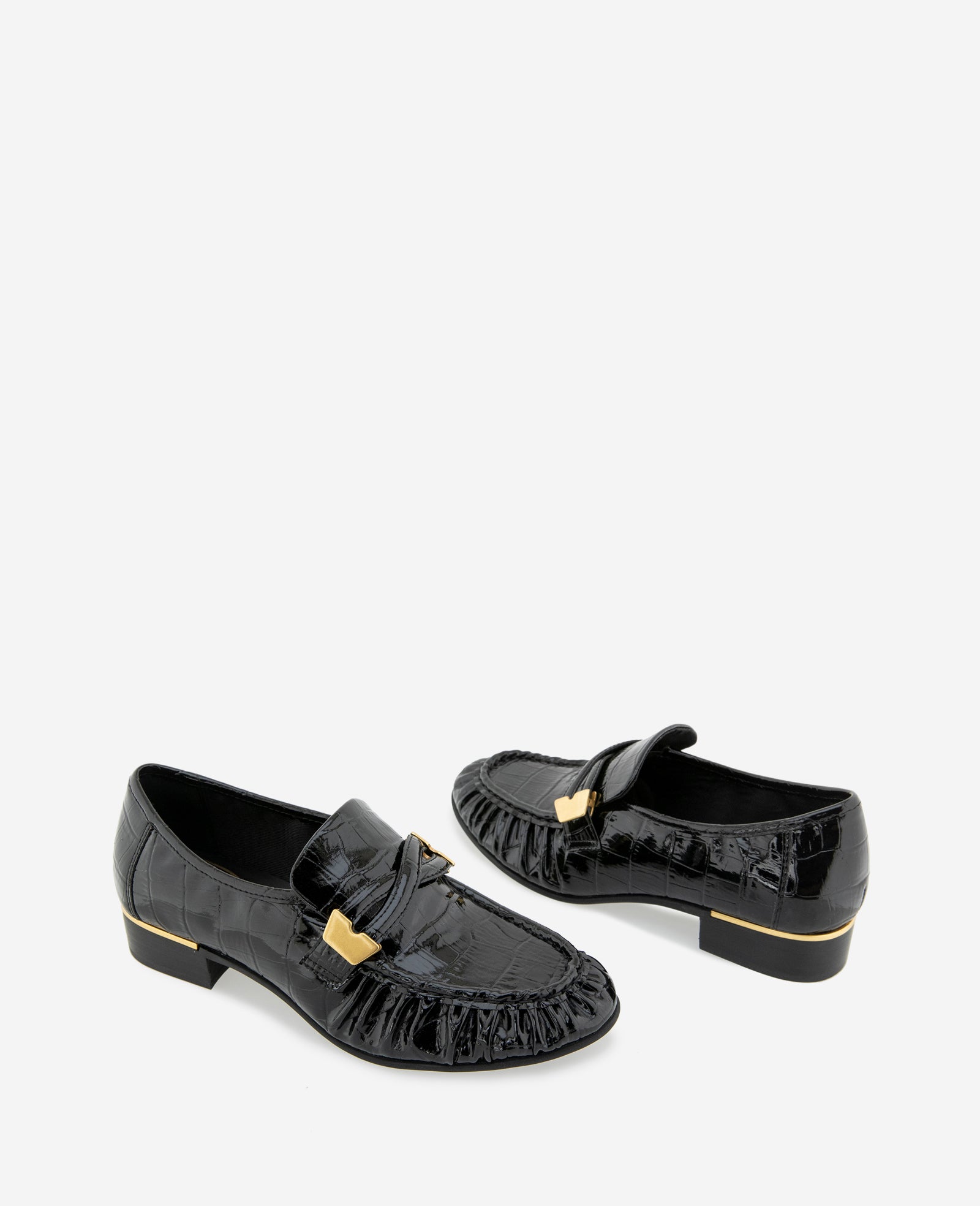 Kenneth Cole Reaction Shoes Remi Embossed Croco Pleated Toe Loafer mocassini neri effetto coccodrillo