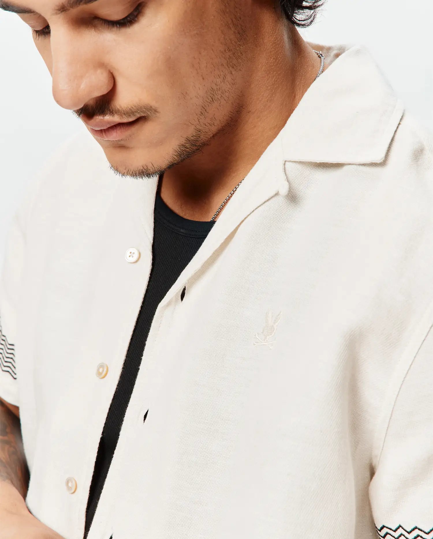 Psycho Bunny Men's Shirts Sunny Linen Shirt camicia bianca in lino e cotone
