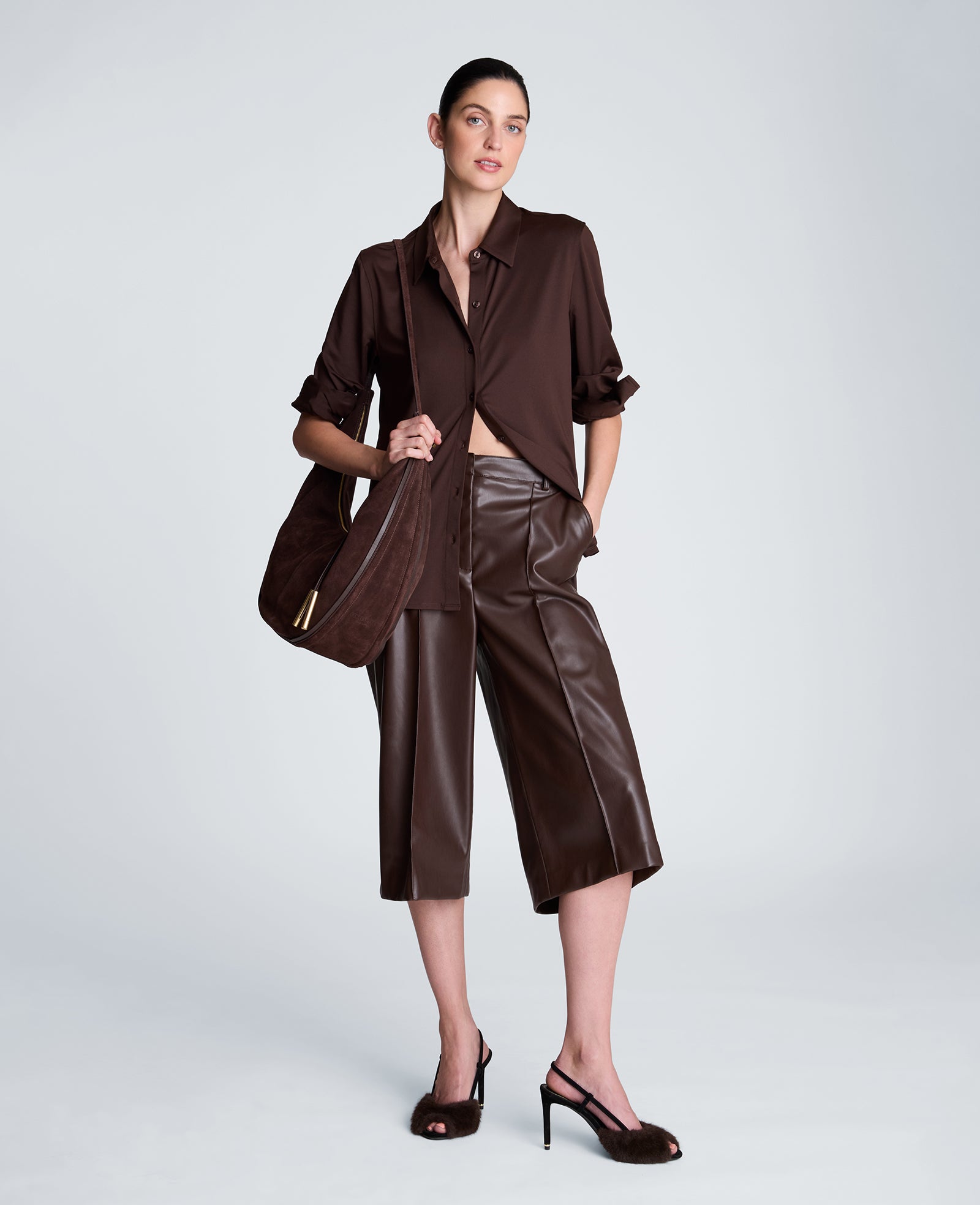 Kenneth Cole Reaction Clothing Front Button Shirt camicia marrone in Metro Knit