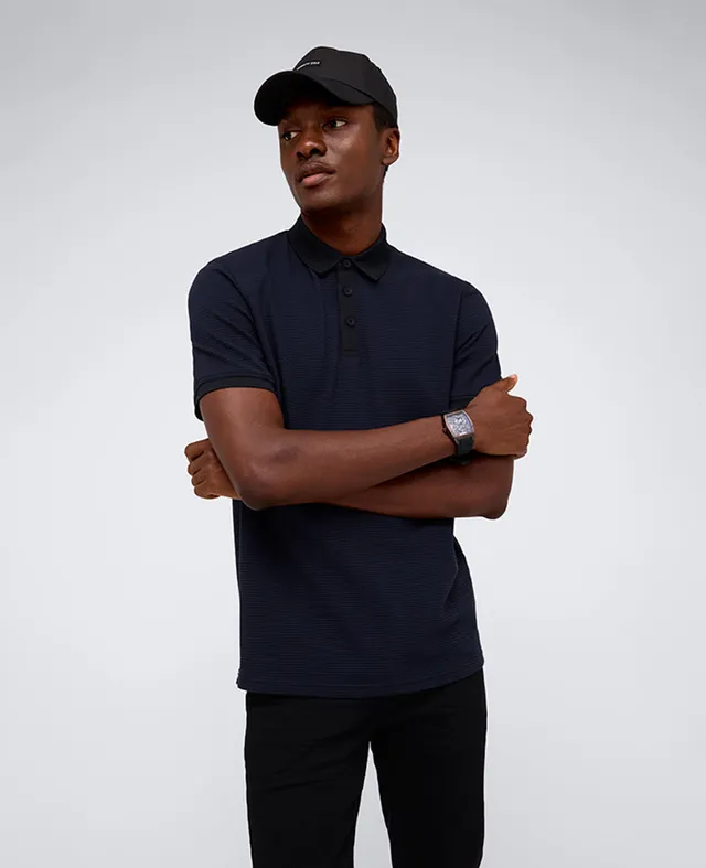 Kenneth Cole Reaction Clothing Contrast Placket Button Polo polo nera uomo S-XXL cotone