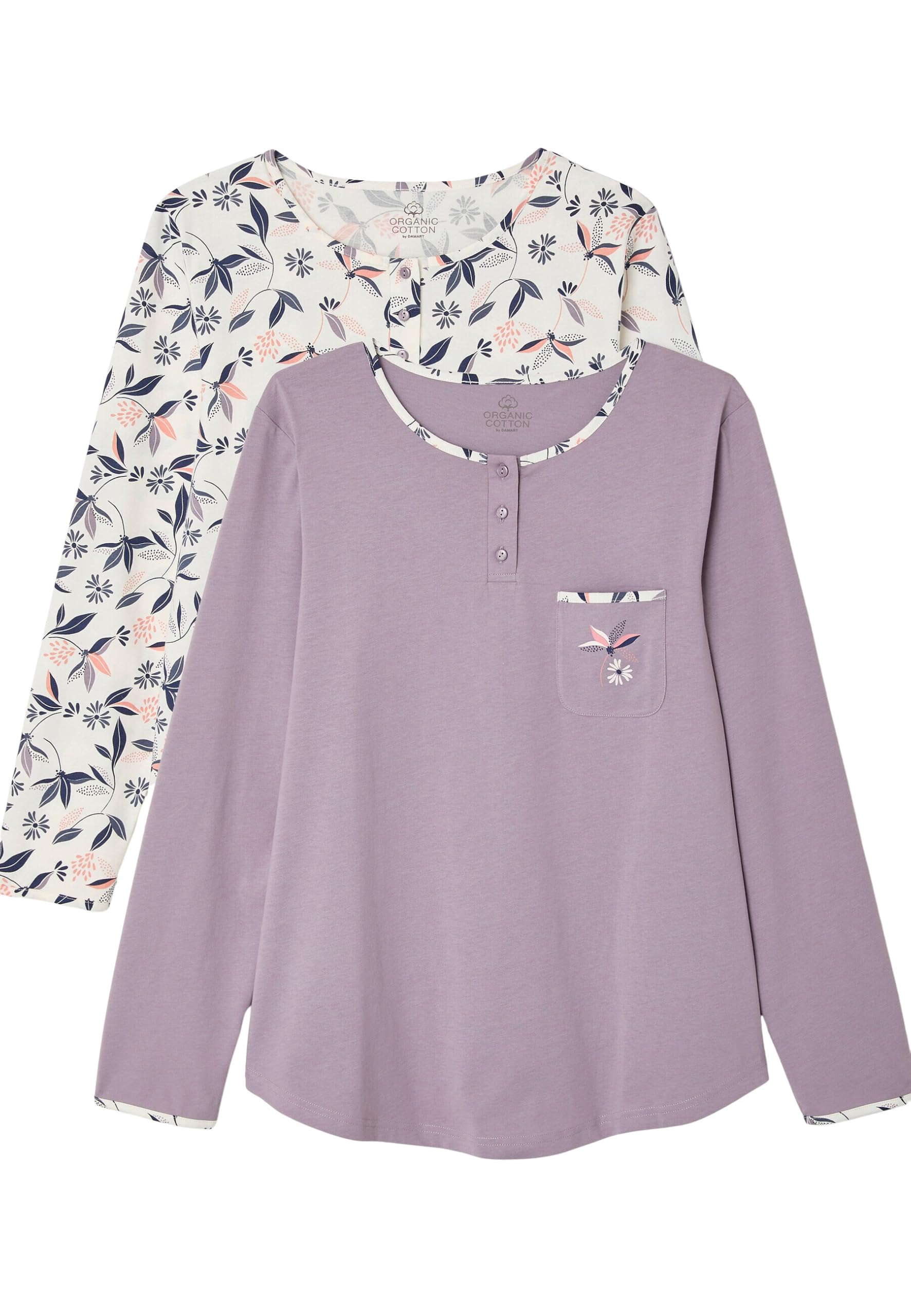 Damart Homewear Set di 2 Pigiami Donna Blu Fogliame Cotone