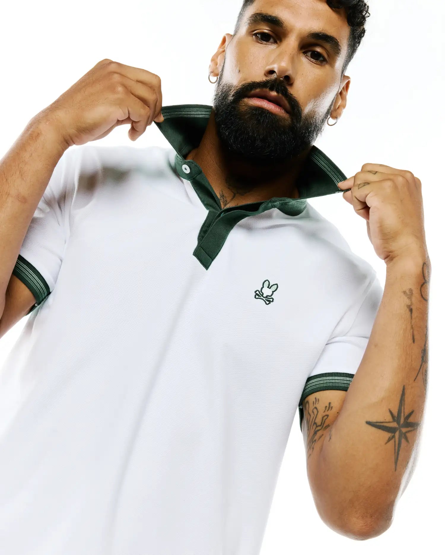 Psycho Bunny Men's Polos Jaydon Pima Piqué Polo uomo bianco cotone