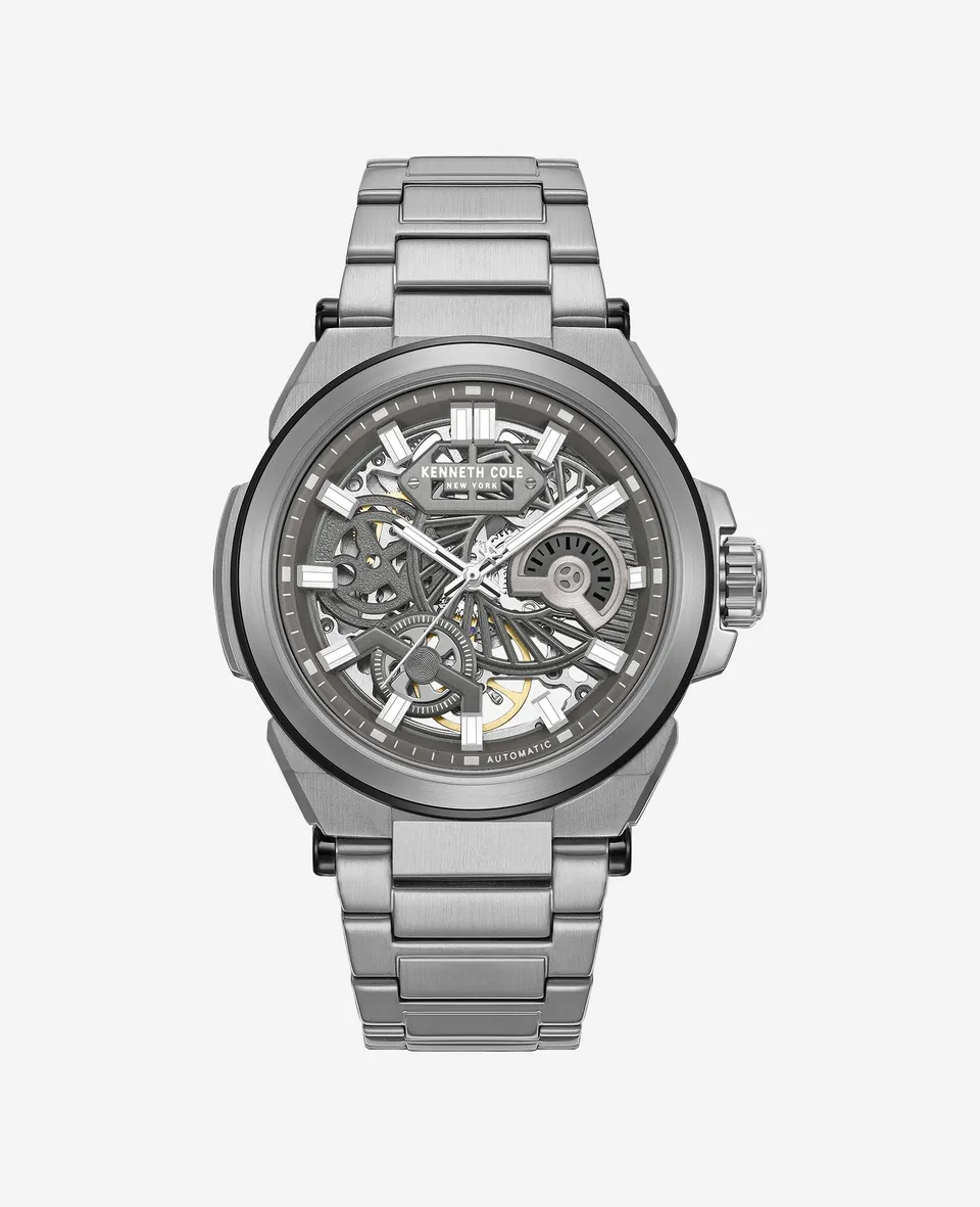 Kenneth Cole Reaction Skeleton Automatic Bracelet Watch orologio automatico grigio scuro