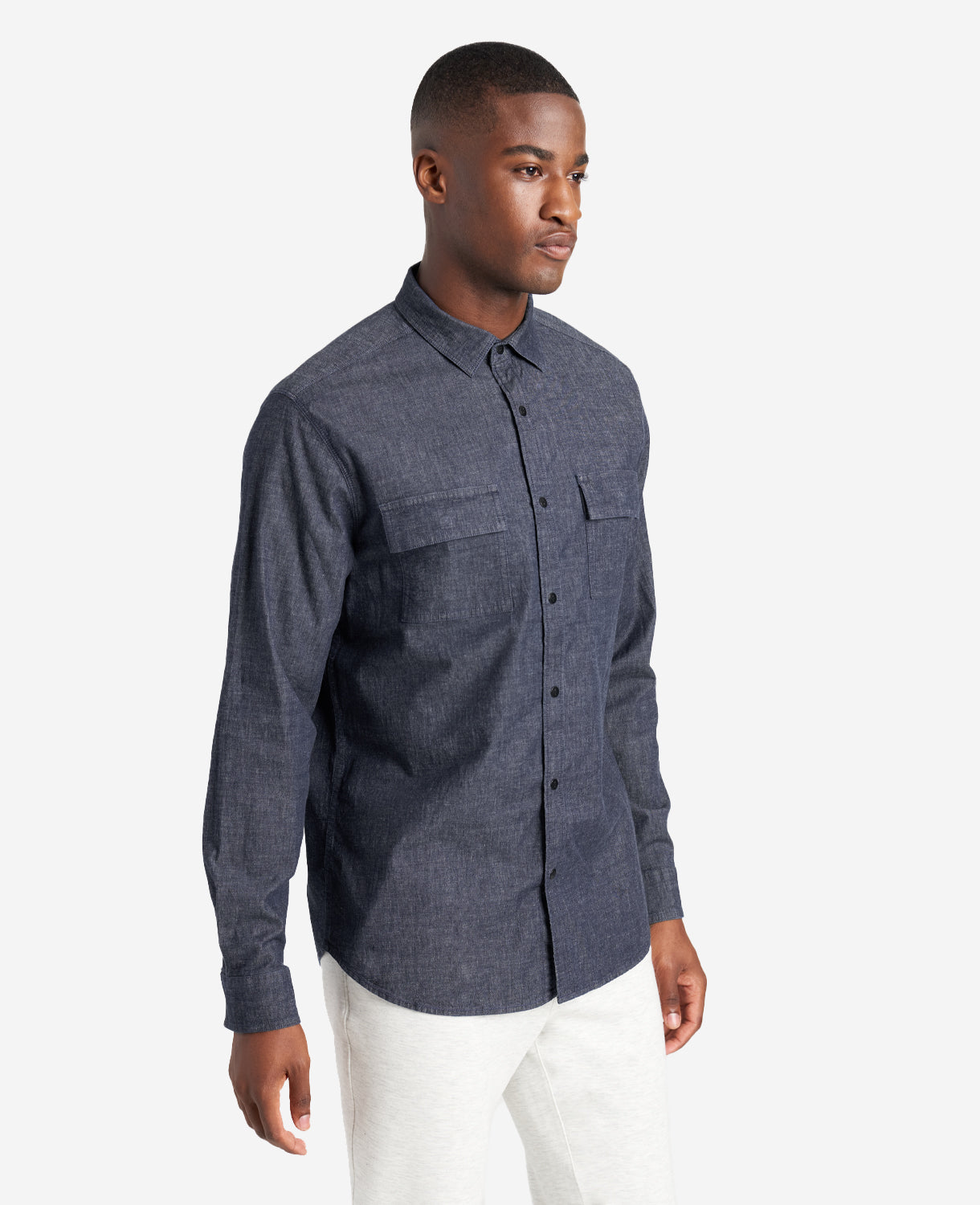 Kenneth Cole Reaction Clothing Slim-Fit Organic Stretch Denim Two Pocket Shirt camicia Deep Indigo