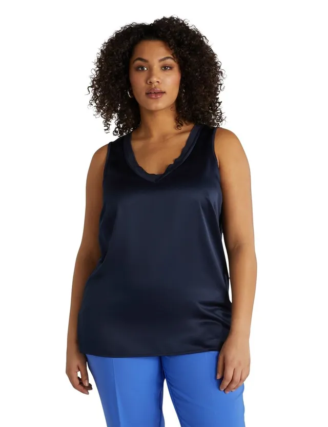 Fiorella Rubino Top e t-shirt Top in Due Tessuti con Scollo a V Blu S Plus