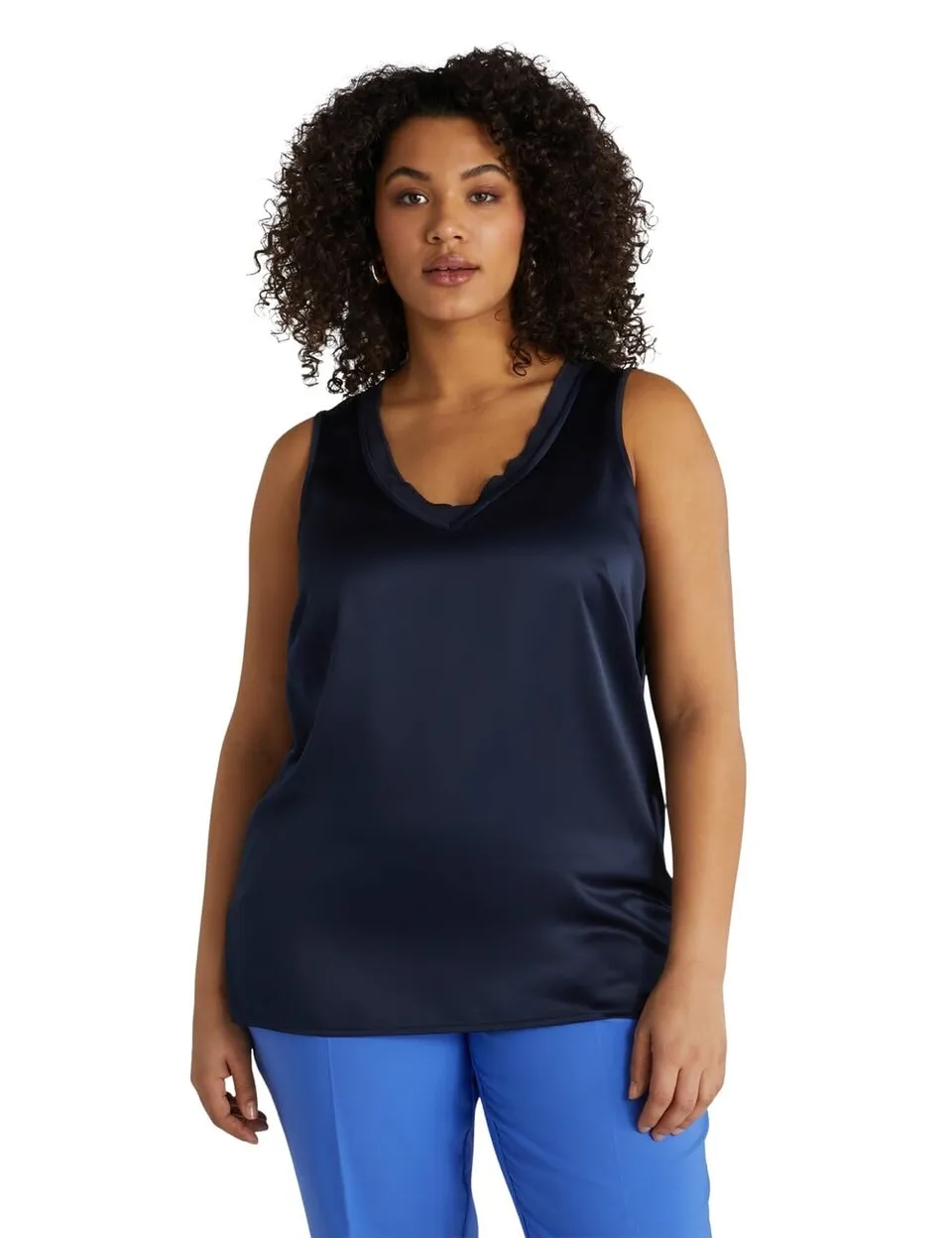 Fiorella Rubino Top e t-shirt Top in Due Tessuti con Scollo a V Blu S Plus