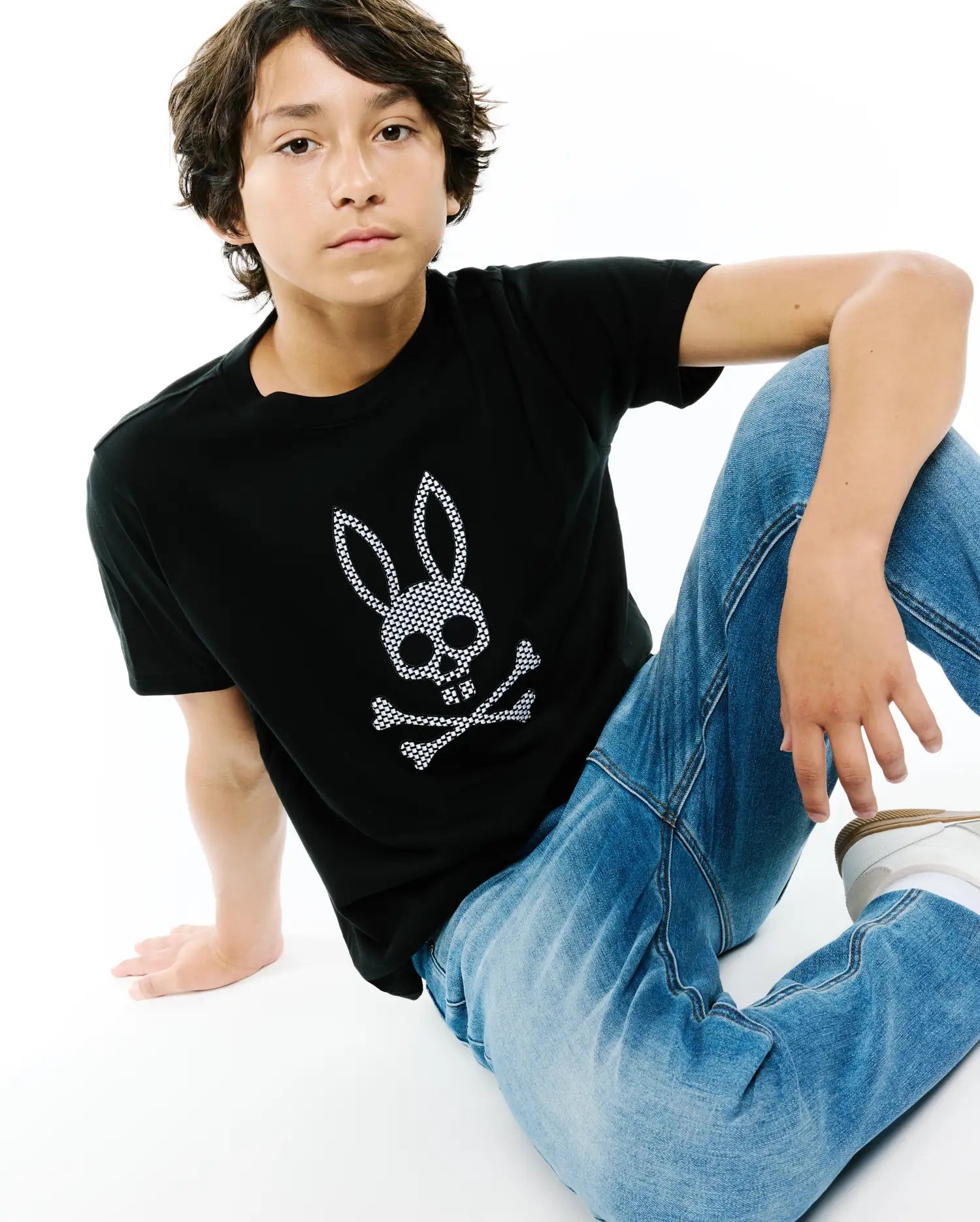 Psycho Bunny Kids Tees Stan Graphic Tee t-shirt nera 002, cotone Pima
