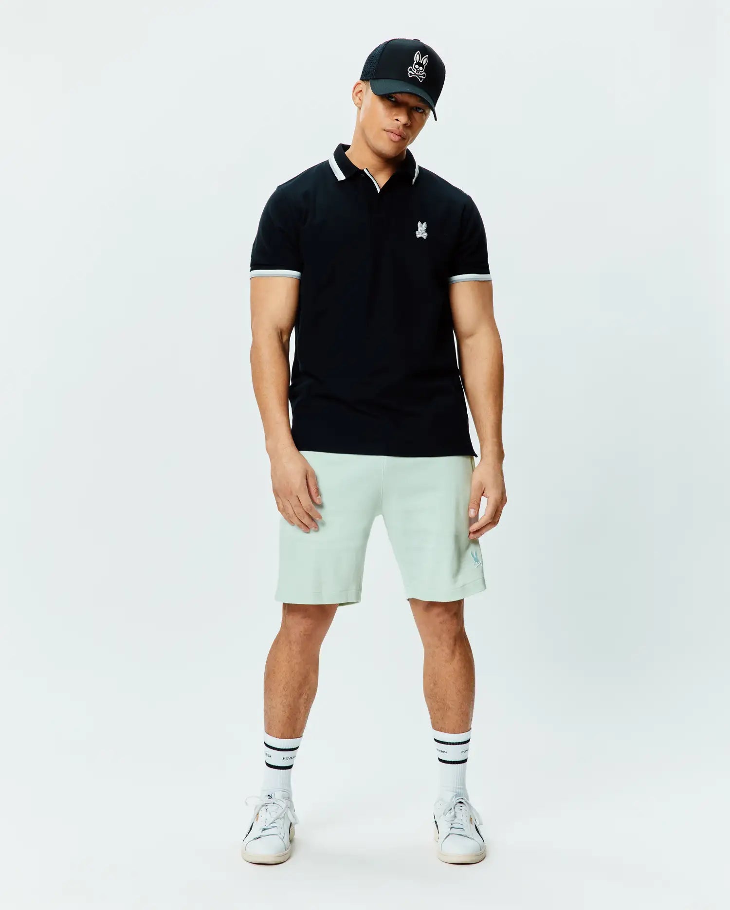 Psycho Bunny Men's Polos Holden Pique Polo uomo nero cotone Pima