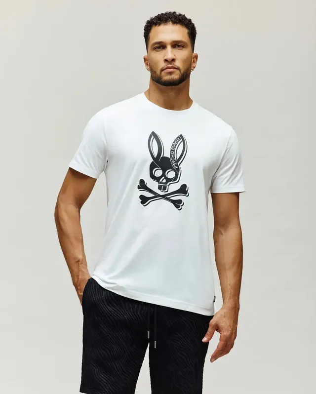 Psycho Bunny Men's Tees Serge Embroidered Bunny Graphic Tee T-shirt White