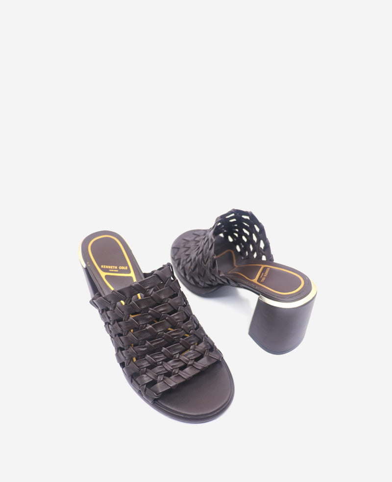 Kenneth Cole Reaction Shoes Solara Leather Woven Heel Sandal sandali marrone scuro in pelle