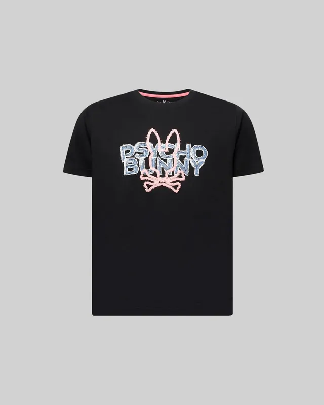 Psycho Bunny Kids Tees Herman Graphic Tee maglietta nera in cotone Pima
