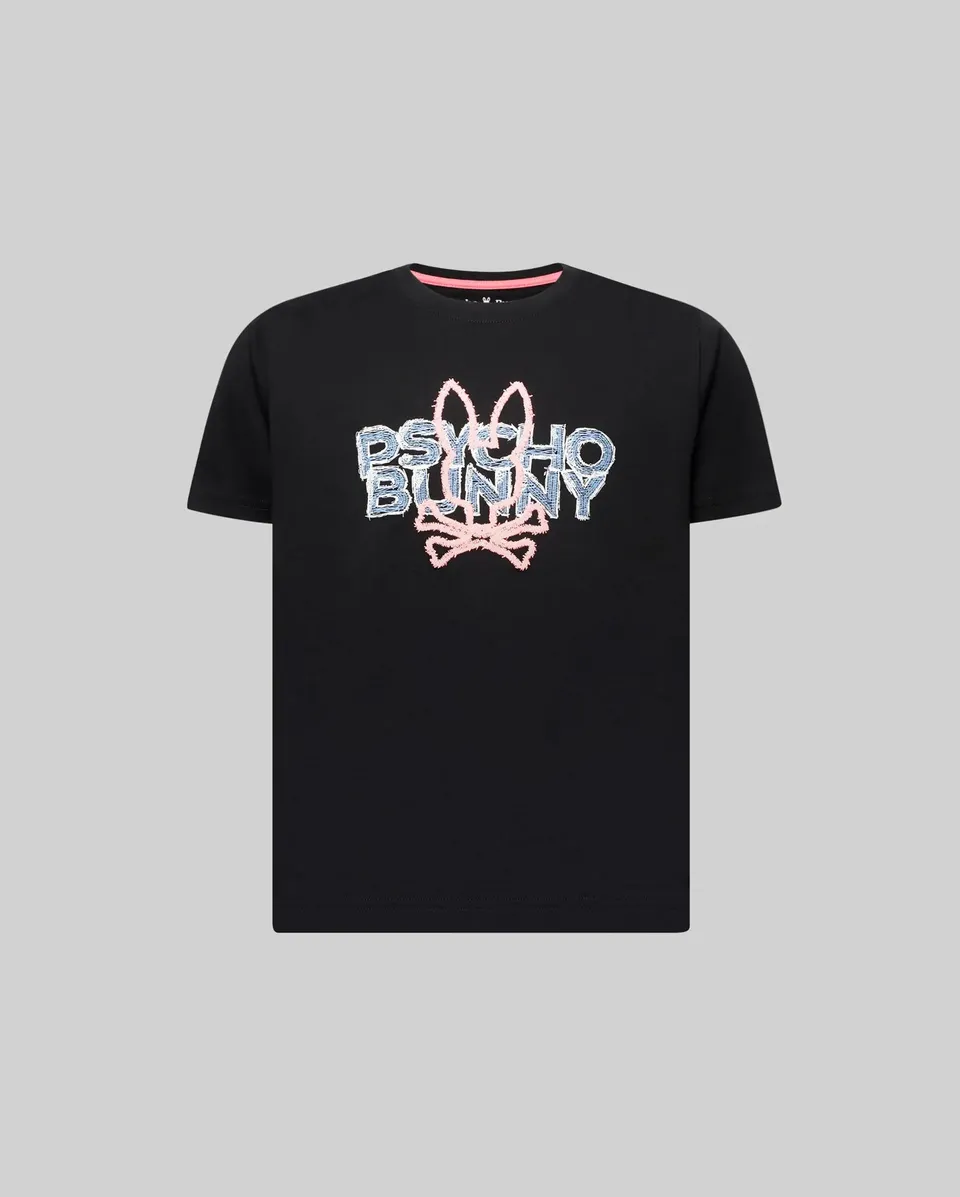 Psycho Bunny Kids Tees Herman Graphic Tee maglietta nera in cotone Pima