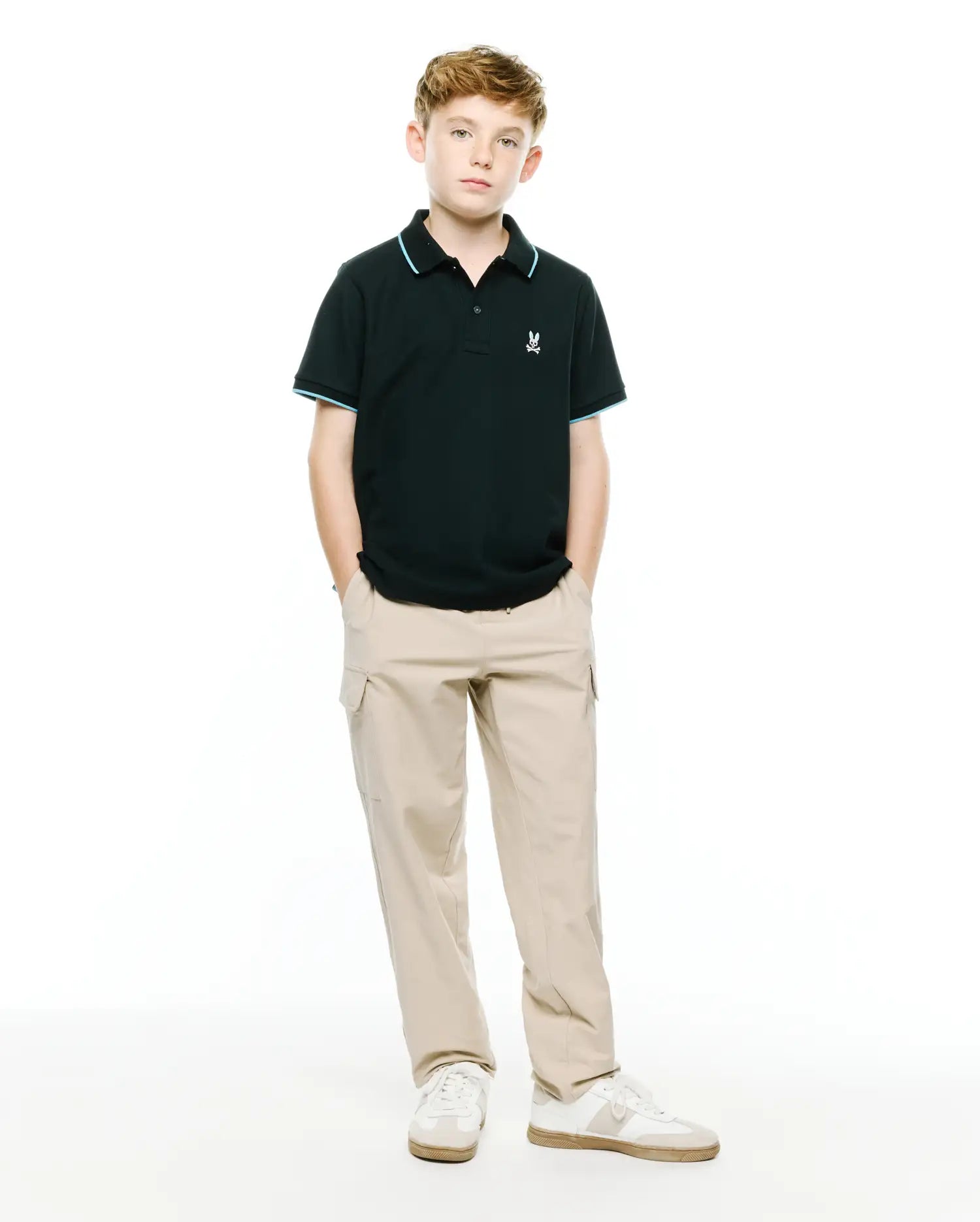 Psycho Bunny Kids Polo Shirts Klaus polo nera in piqué di Pima
