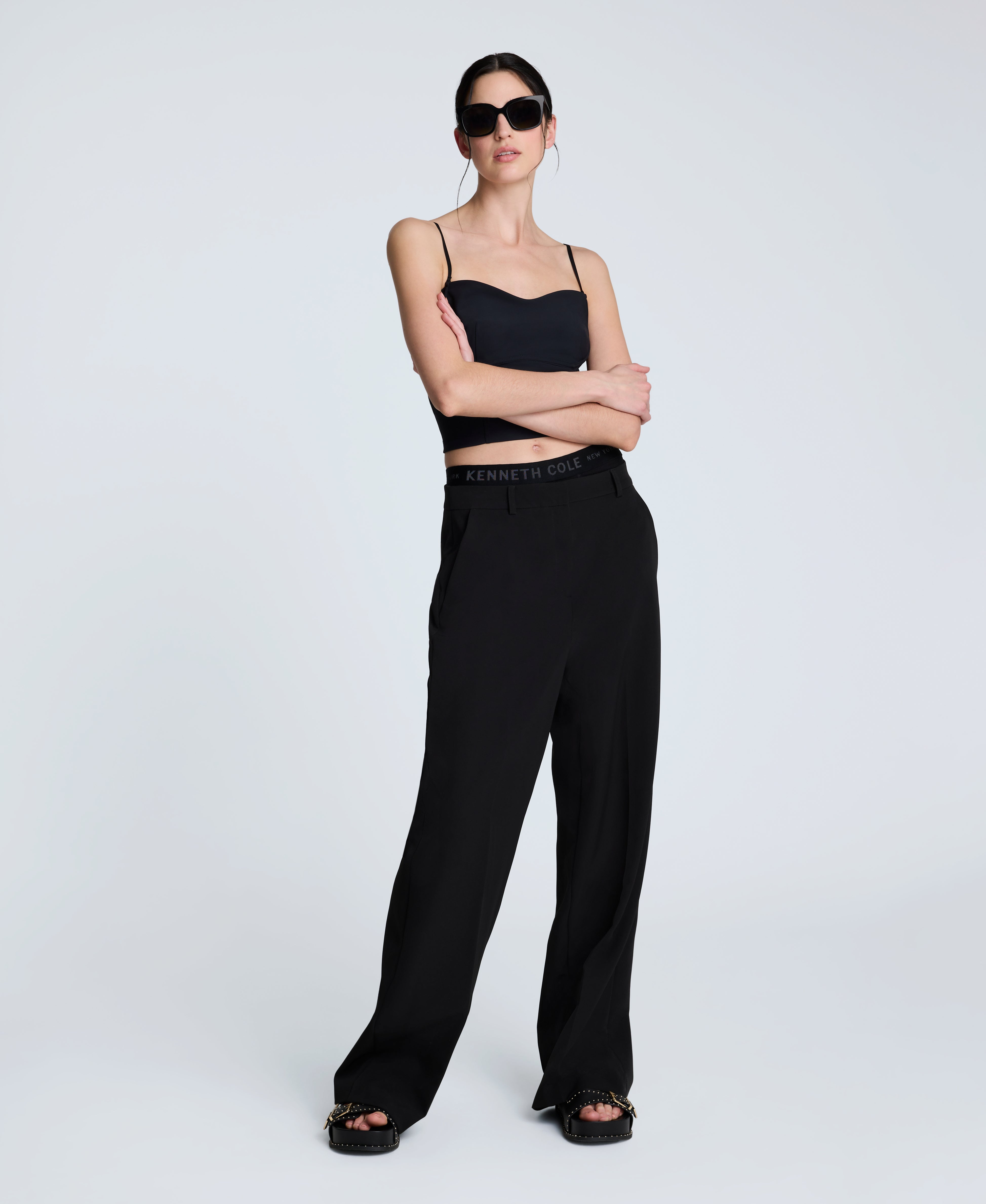 Kenneth Cole Reaction Clothing Luxe Twill Wide Leg Pant pantaloni neri