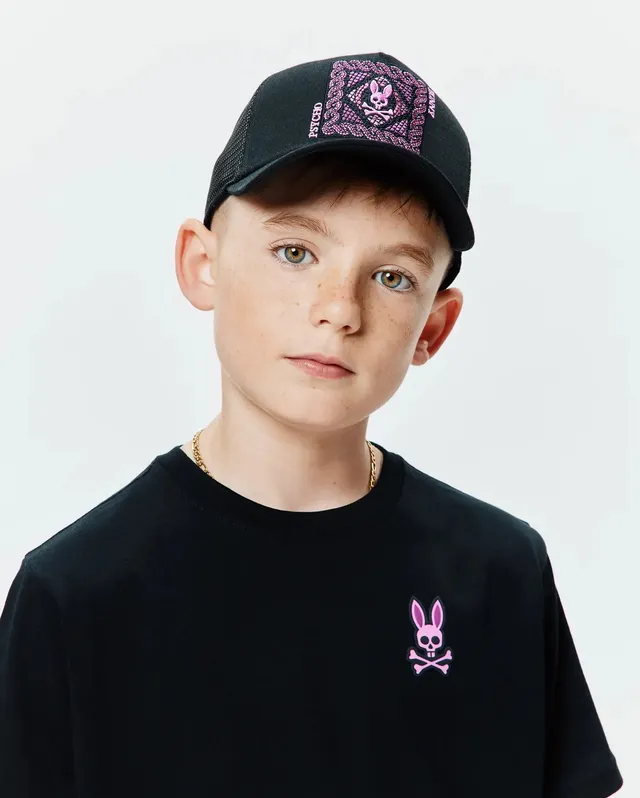 Psycho Bunny Kids Accessories Kids Frank Trucker Cap cappellino nero regolabile