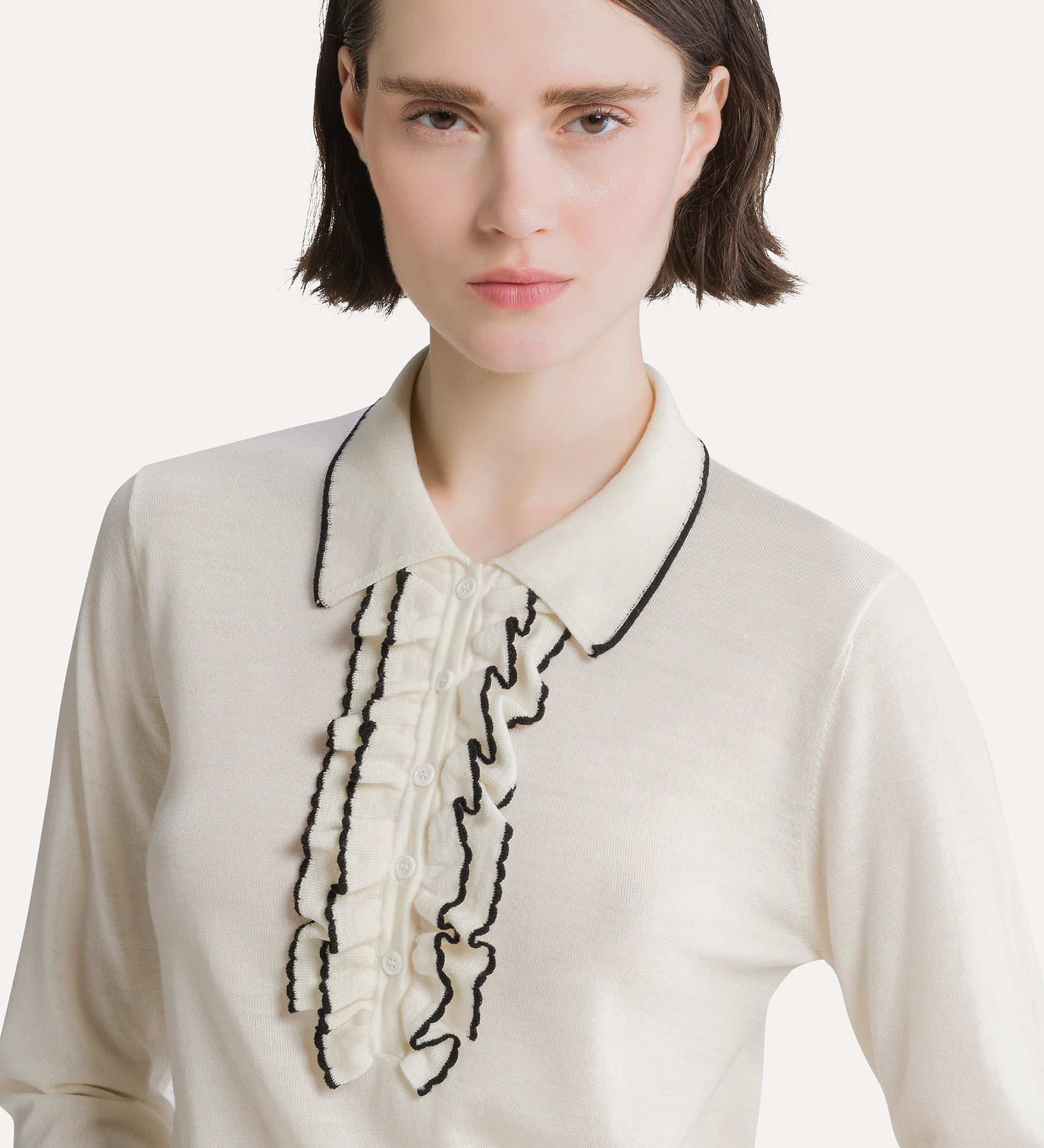 Forte maglieria polo Diamond in merino bianca