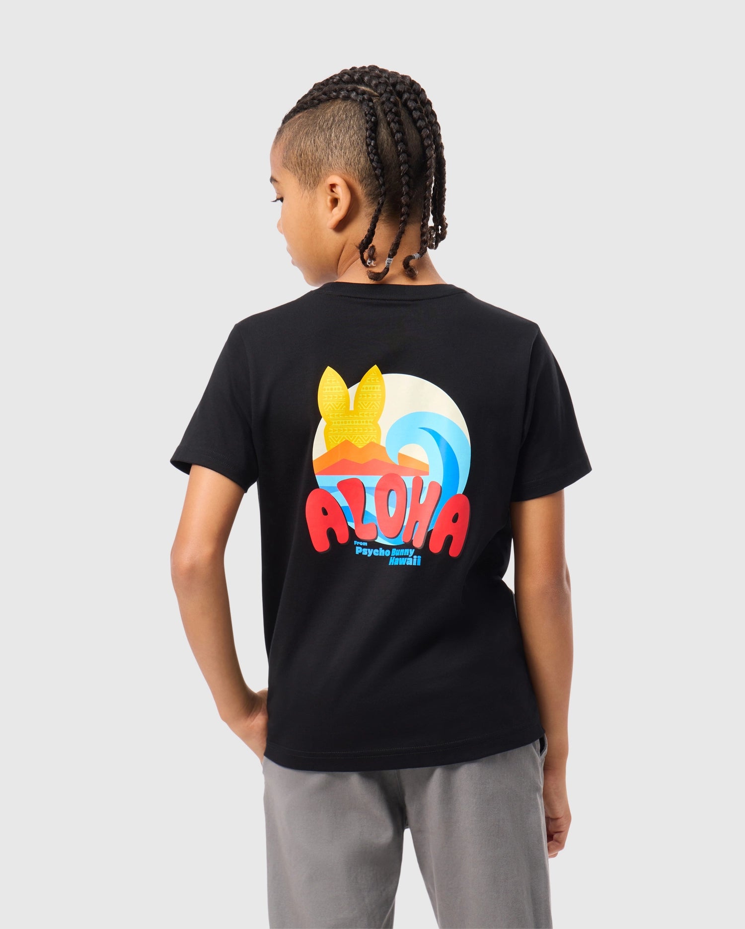 Psycho Bunny Kids Tees Hawaii City Tee maglietta nera bambini cotone Pima