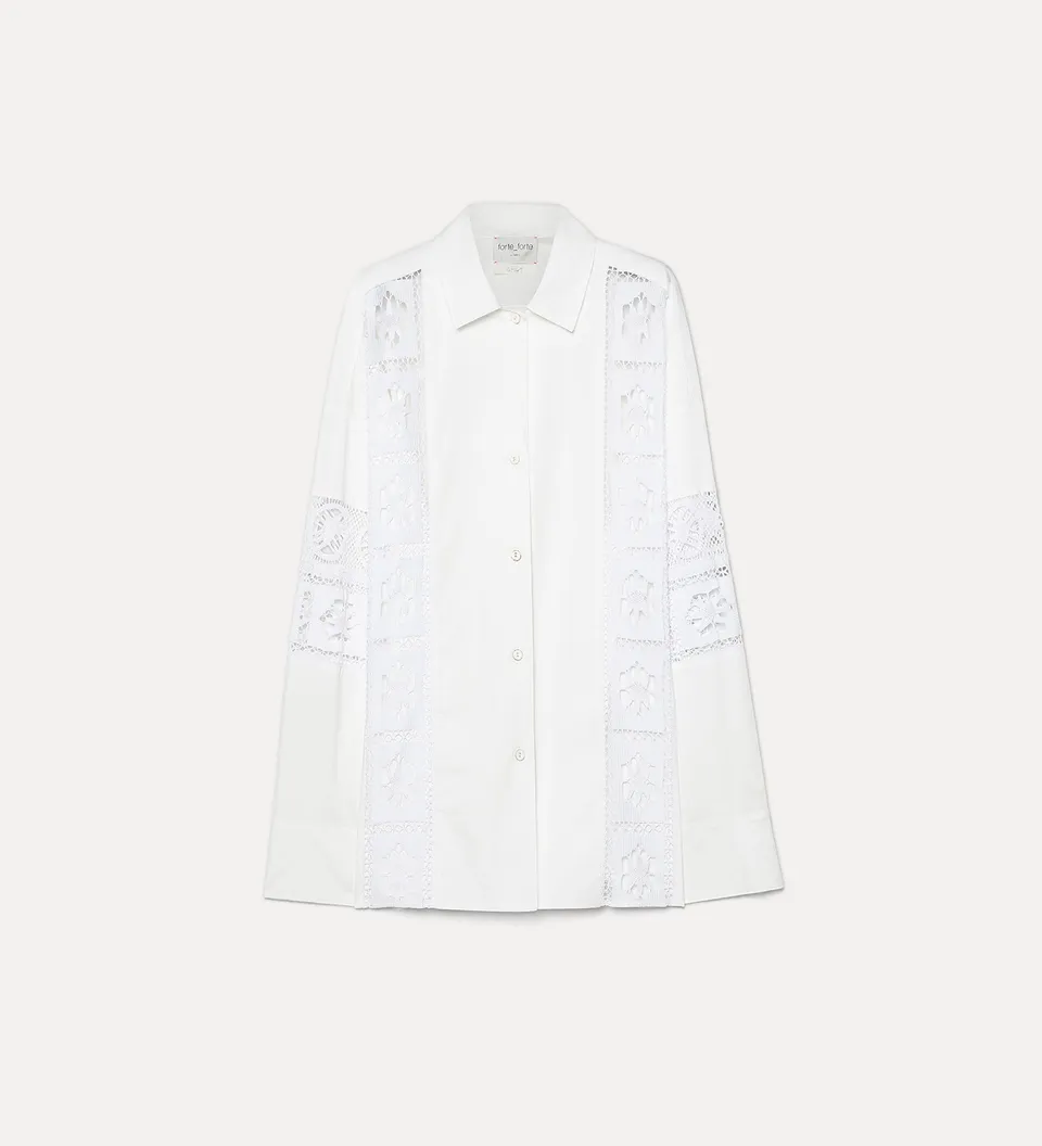 Forte camicie camicia oversize Diamond bianca, inserti in pizzo