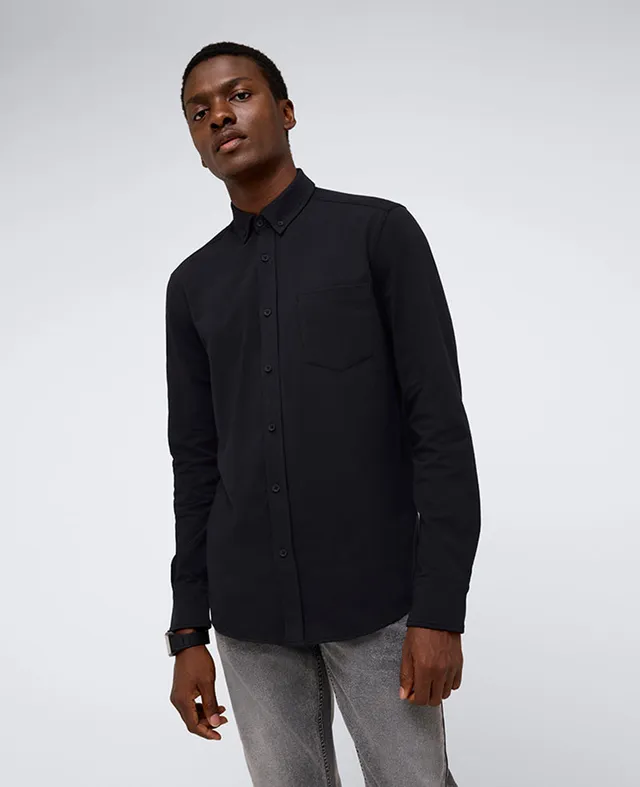 Kenneth Cole Reaction Clothing Long Sleeve Button Down Stretch Shirt with Pocket camicia nera stretch