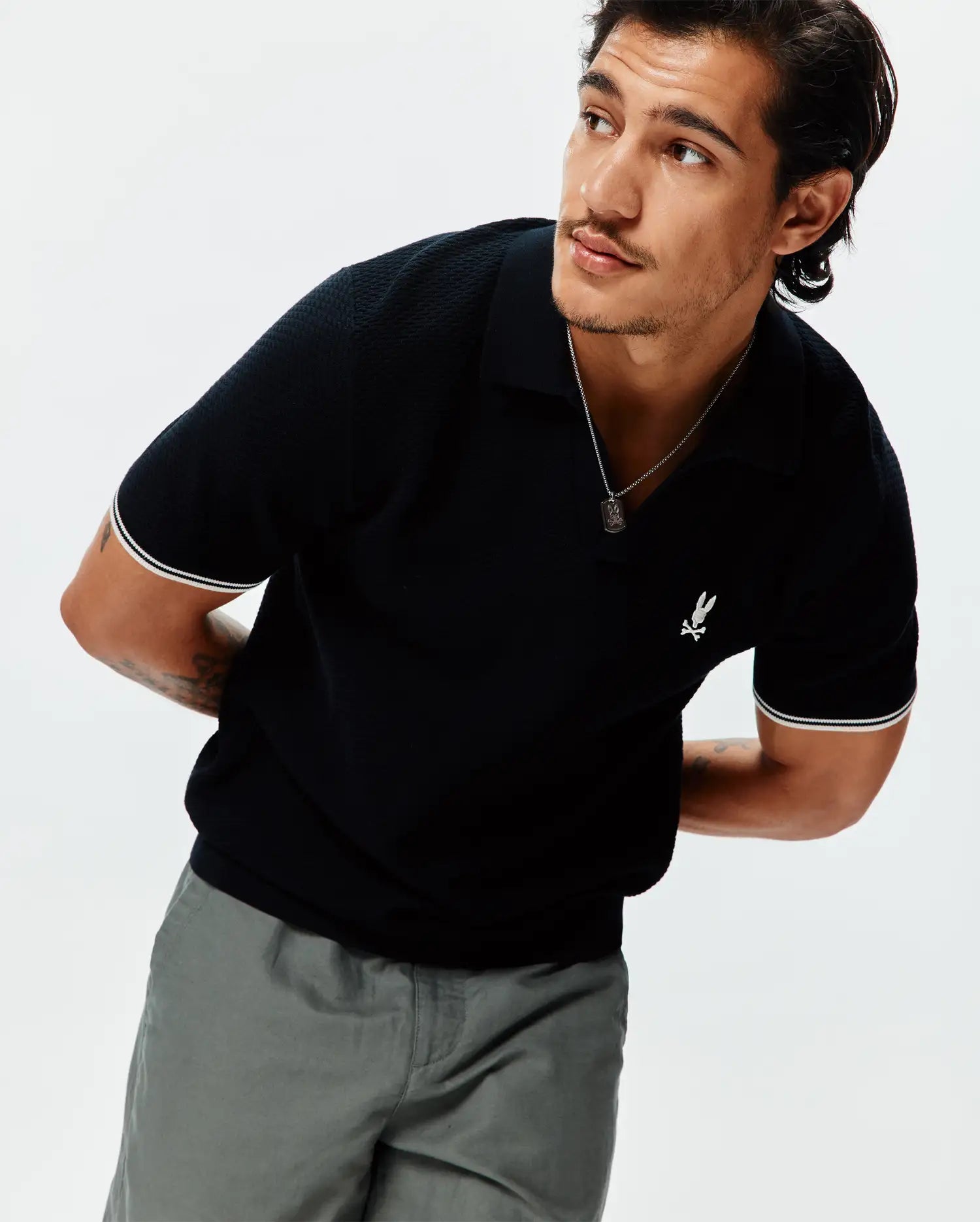 Psycho Bunny Men's Polos Selby Knit Polo polo nera da uomo in cotone