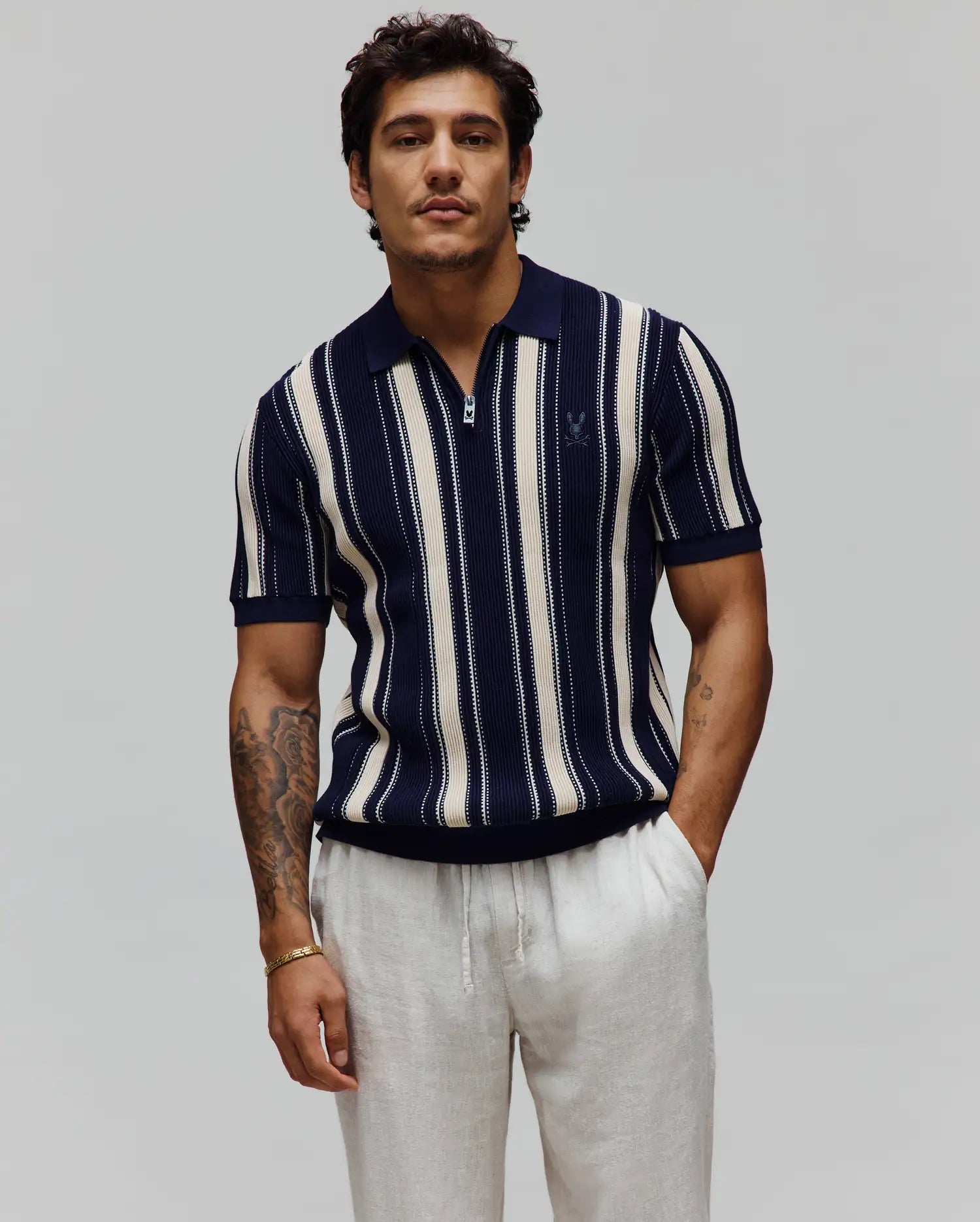 Psycho Bunny Men's Polos Cliff Knit Zip Polo MT0100210 polo uomo blu