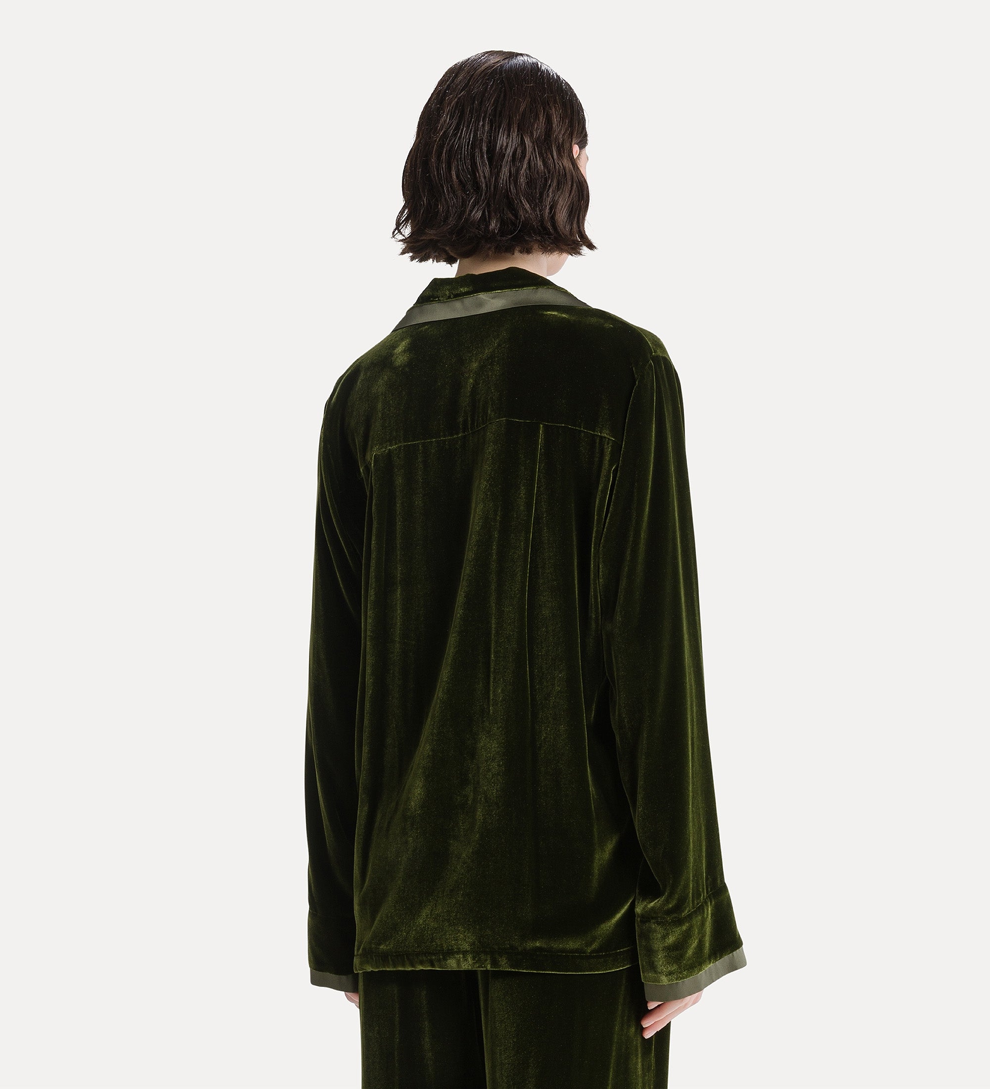 Forte camicie camicia pigiama in velluto seta e viscosa Woods verde