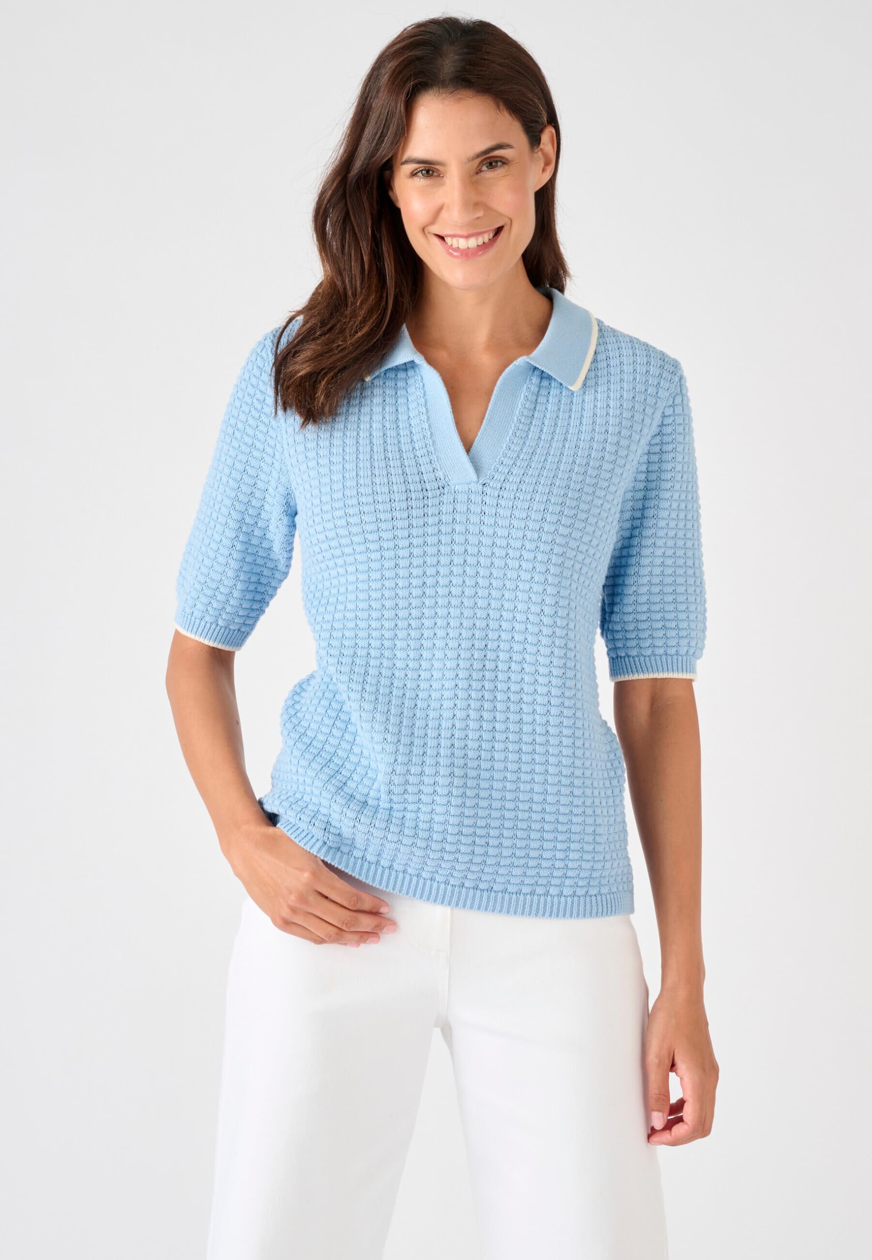 Damart Prêt-à-porter Maglione Collo a Polo Maglia goffrata maglione in cotone