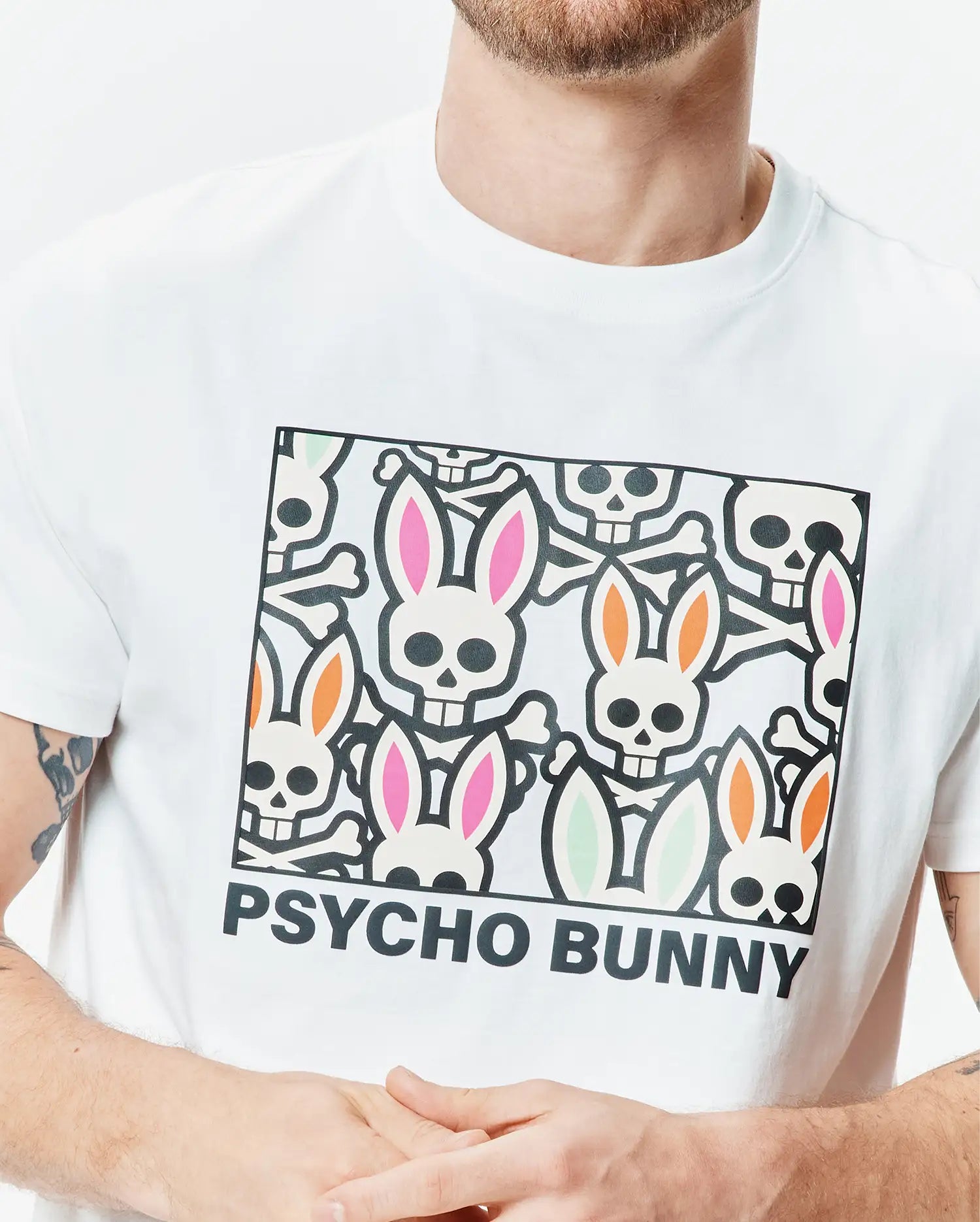 Psycho Bunny Men's Tees Byron Graphic Tee maglietta bianca cotone Pima
